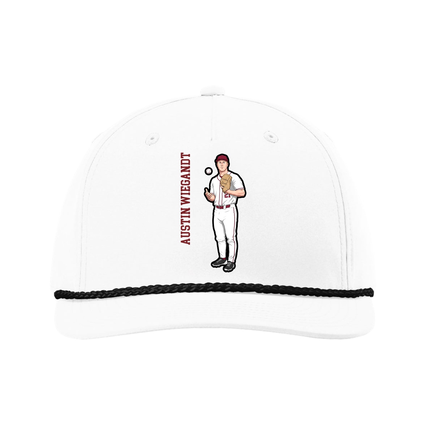 Five-Panel Classic Rope Cap — Name Vertical in White