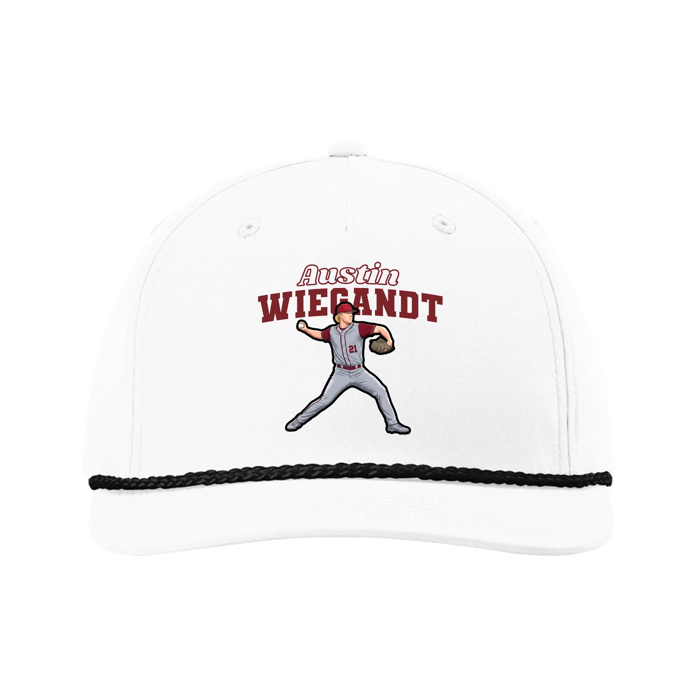 Five-Panel Classic Rope Cap — Name Arch in White