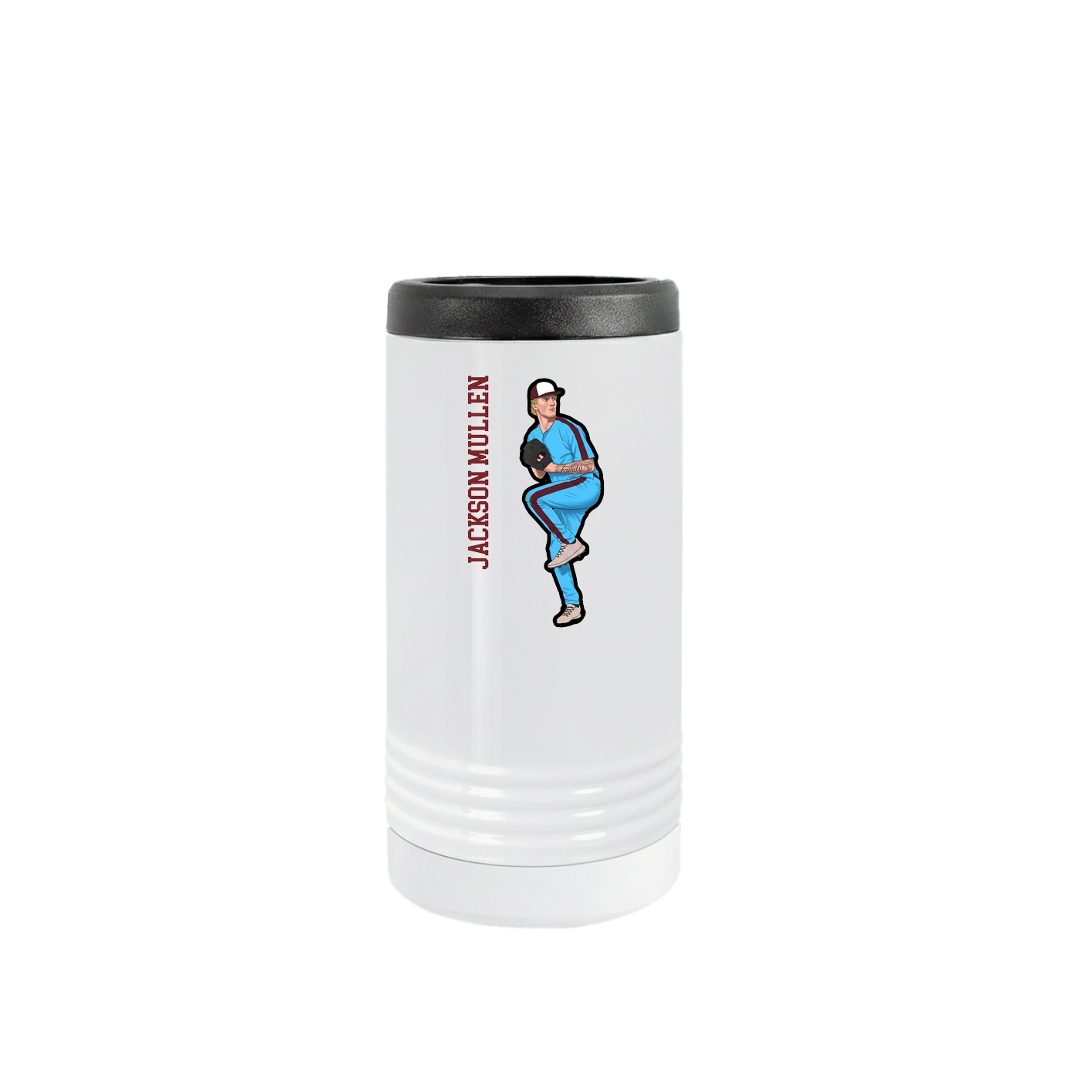 Slim Beverage Holder — Name Vertical in White