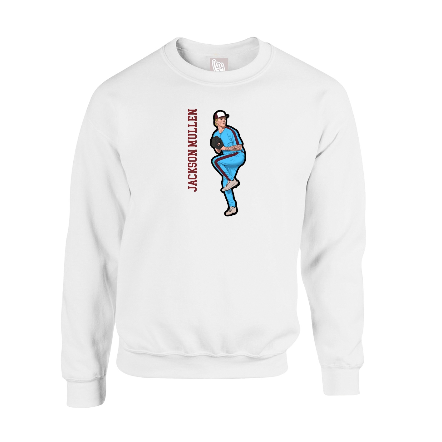 Fleece Crew — Name Vertical in White