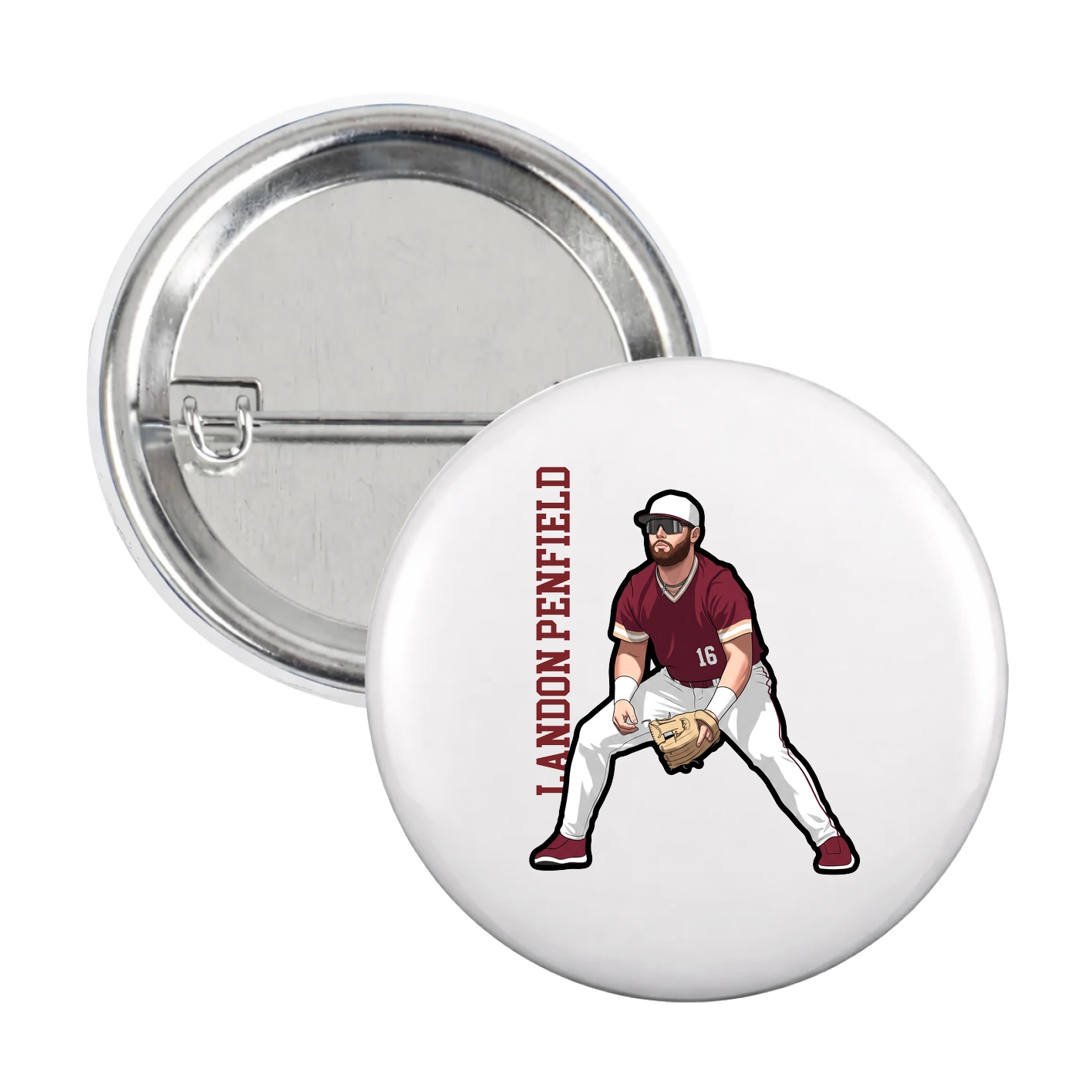 Game Day Button — Name Vertical in White