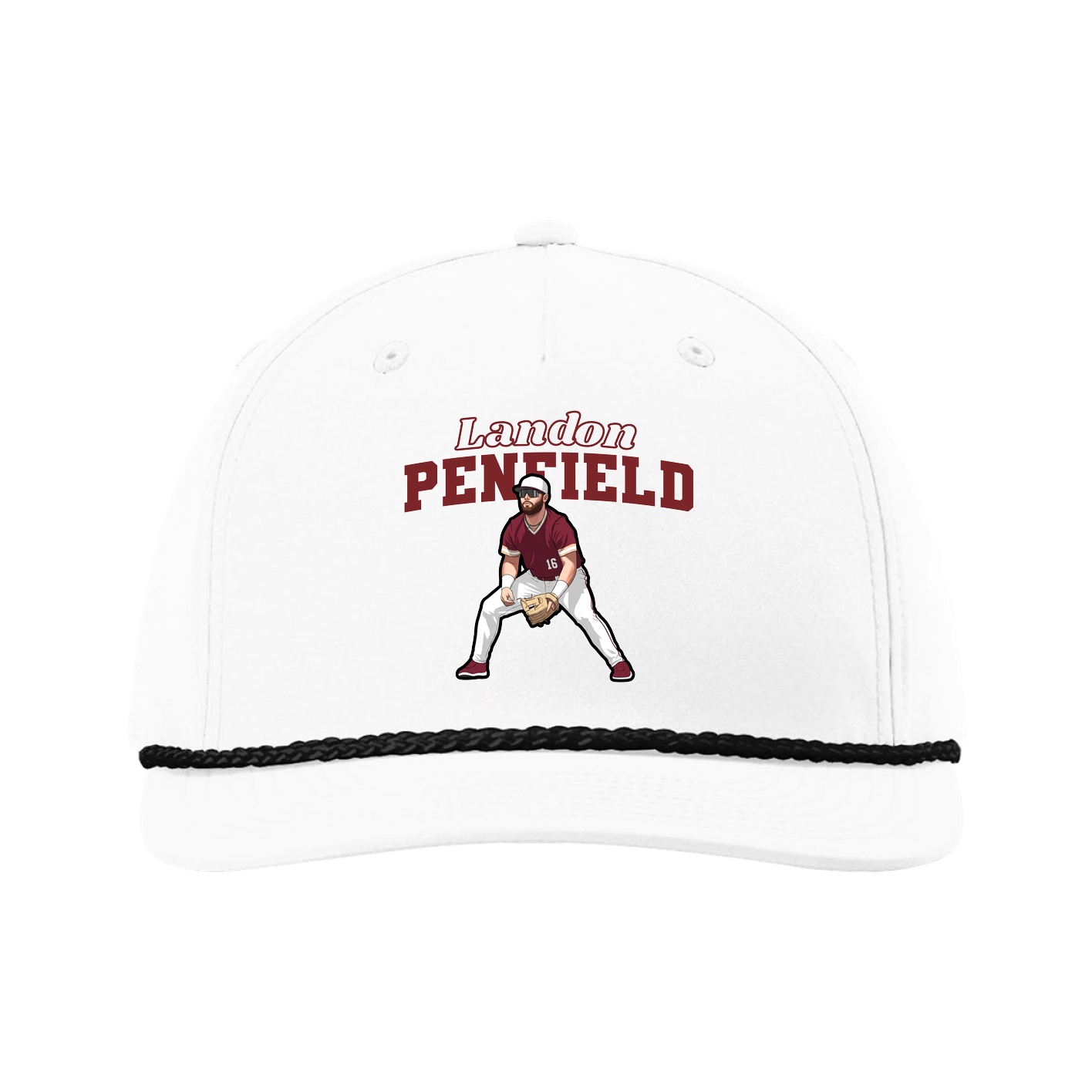 Five-Panel Classic Rope Cap — Name Arch in White
