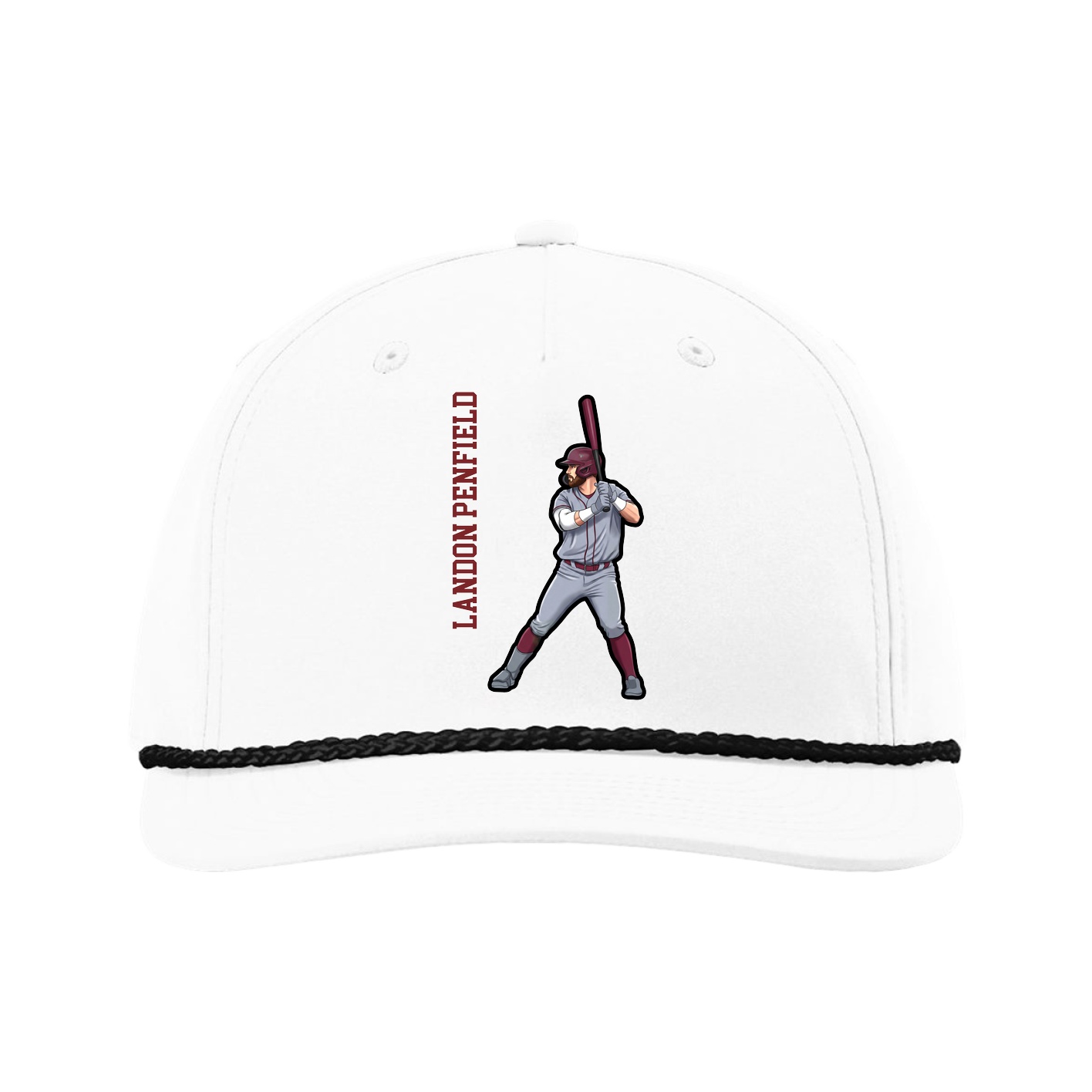 Five-Panel Classic Rope Cap — Name Vertical in White