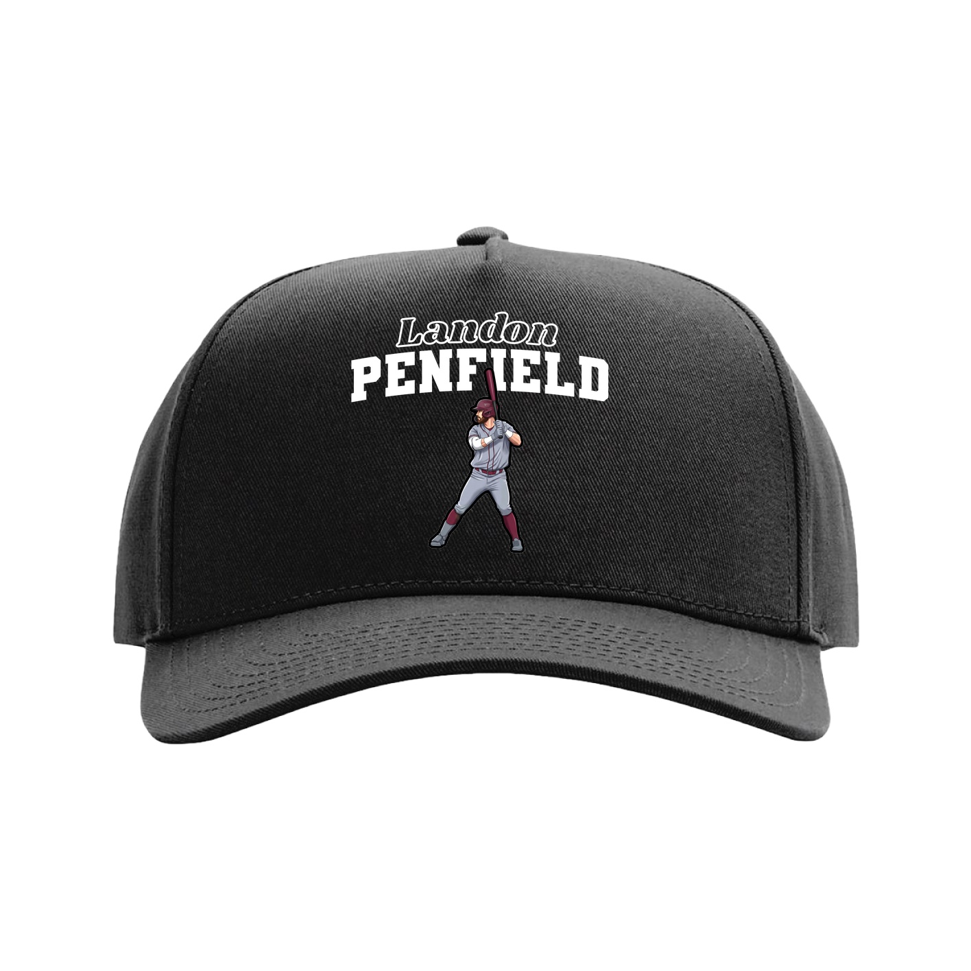 Full Fabric Five-Panel Champ Cap — Name Arch in Black