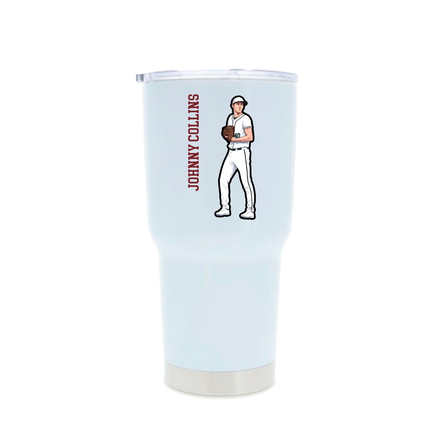 30oz Stainless Steel Tumbler — Name Vertical in White