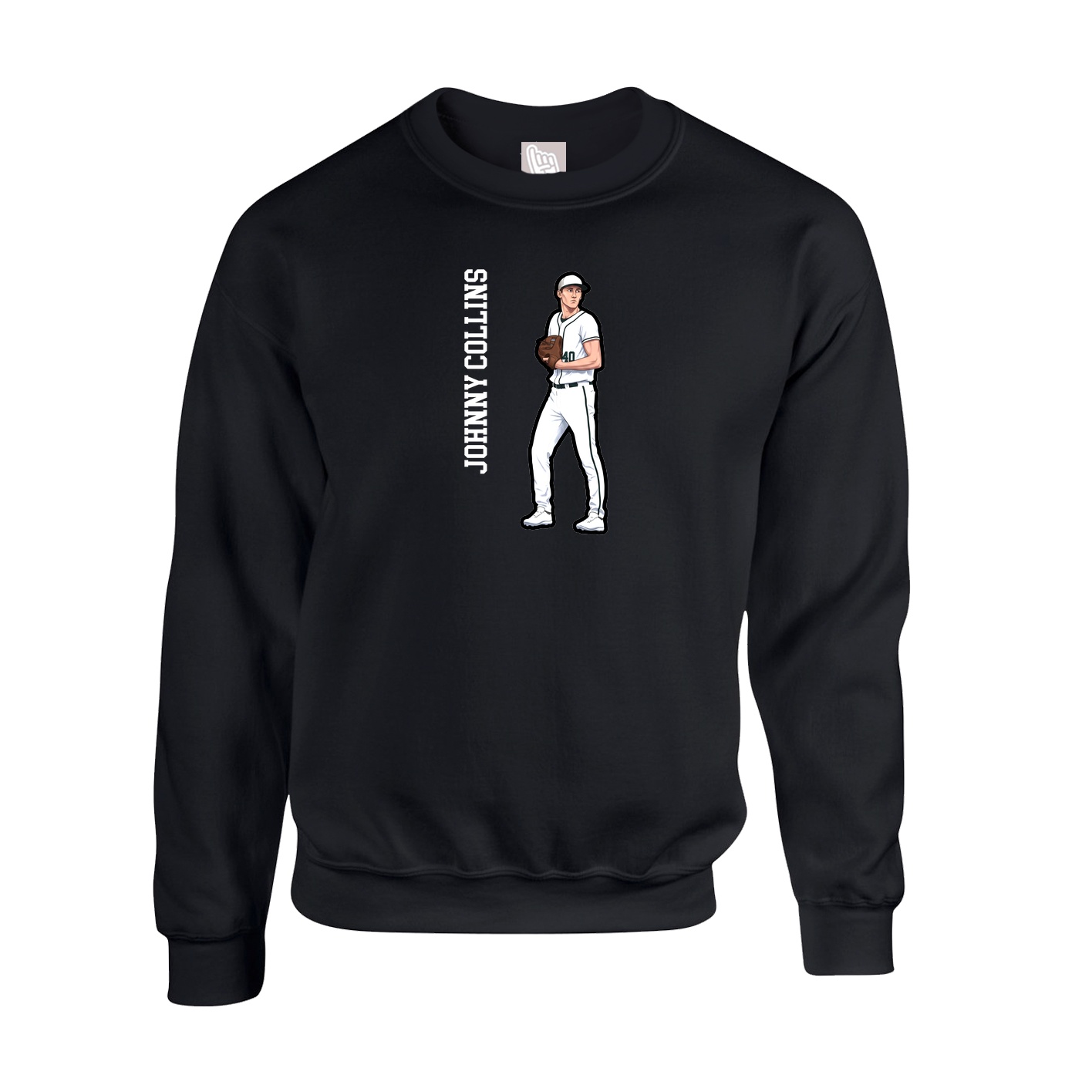 Fleece Crew — Name Vertical in Black