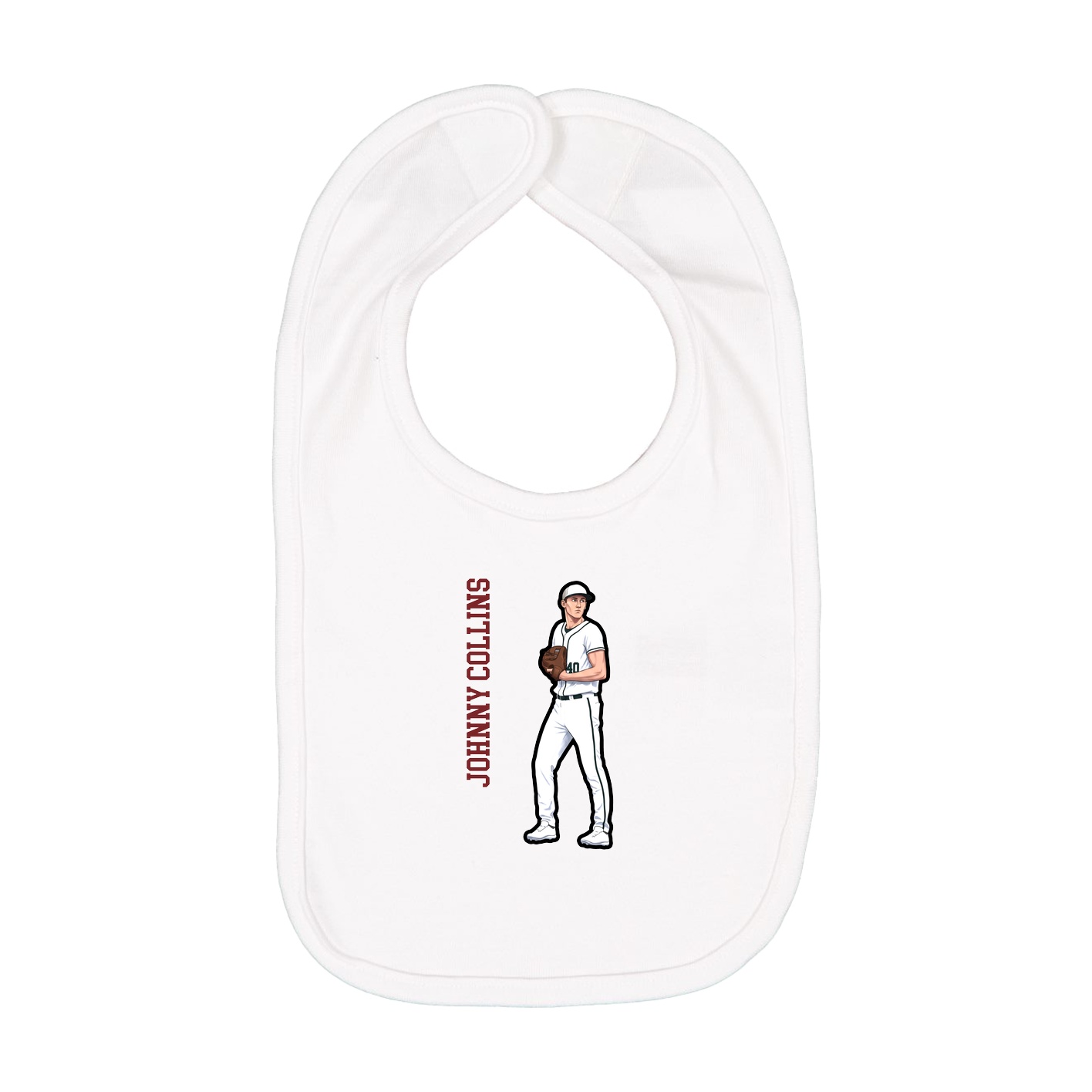 Infant Bib — Name Vertical in White