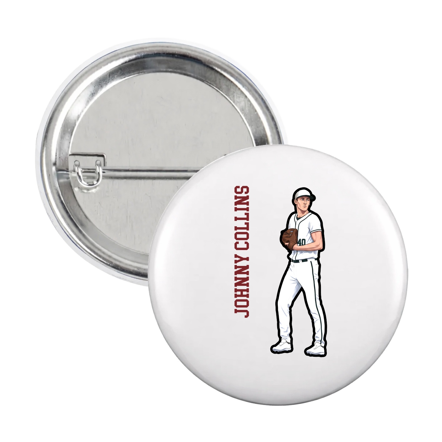 Game Day Button — Name Vertical in White
