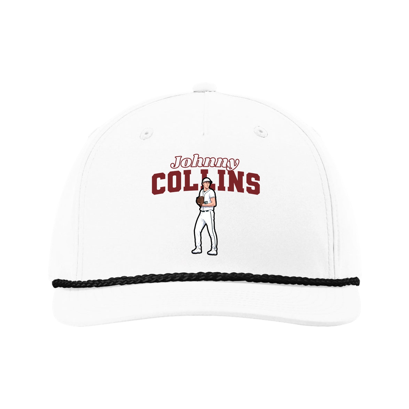 Five-Panel Classic Rope Cap — Name Arch in White