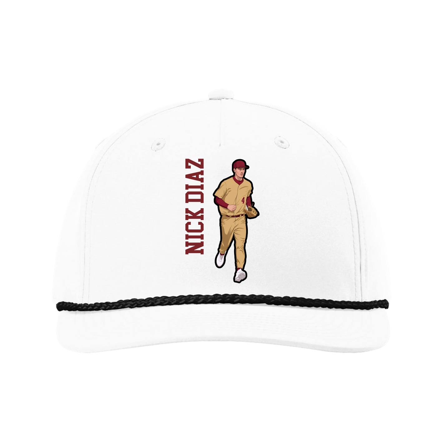 Five-Panel Classic Rope Cap — Name Vertical in White
