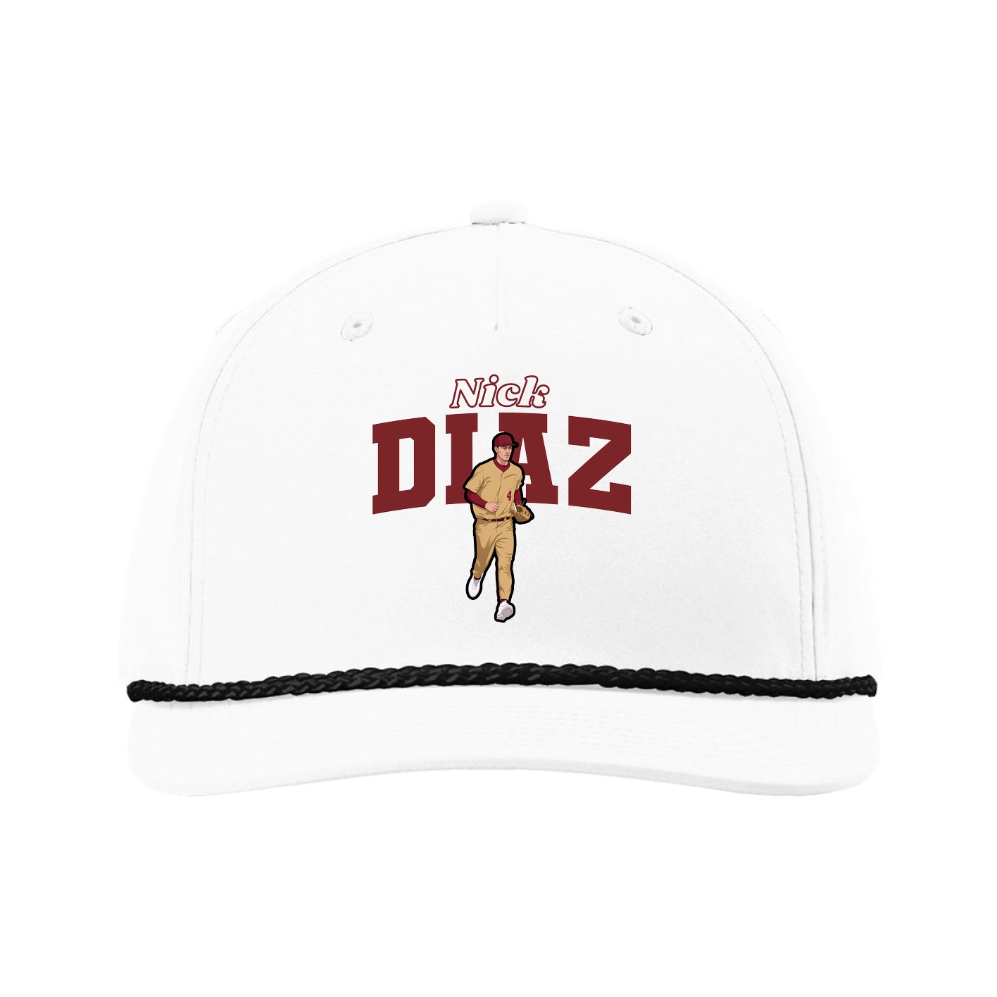Five-Panel Classic Rope Cap — Name Arch in White