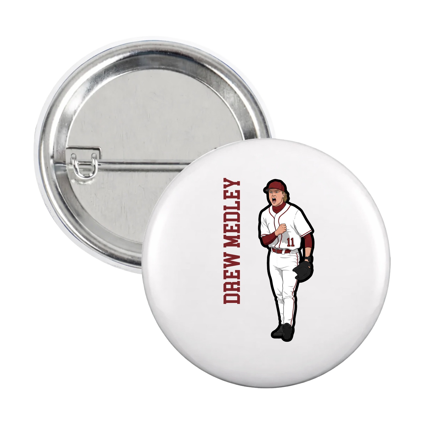 Game Day Button — Name Vertical in White