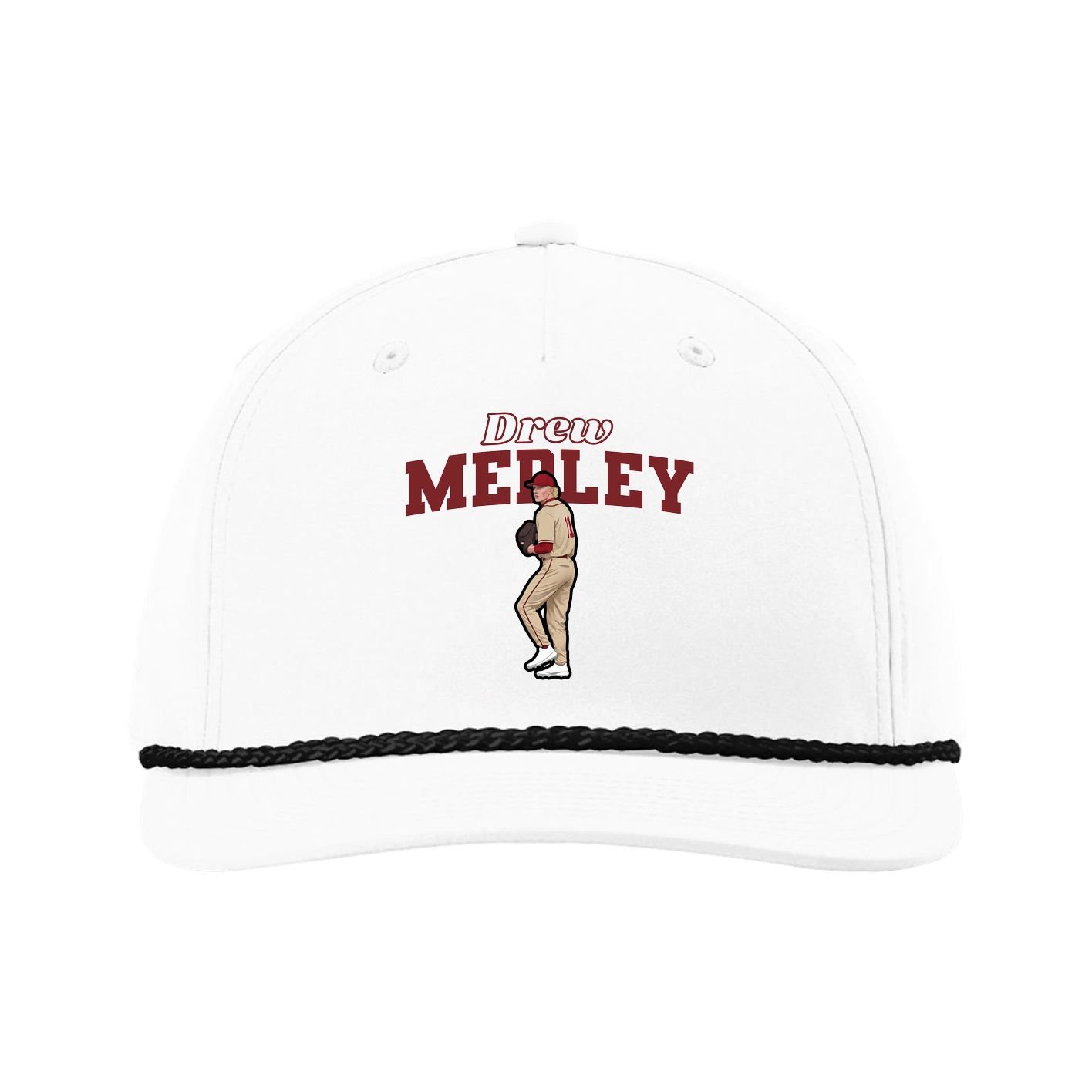 Five-Panel Classic Rope Cap — Name Arch in White