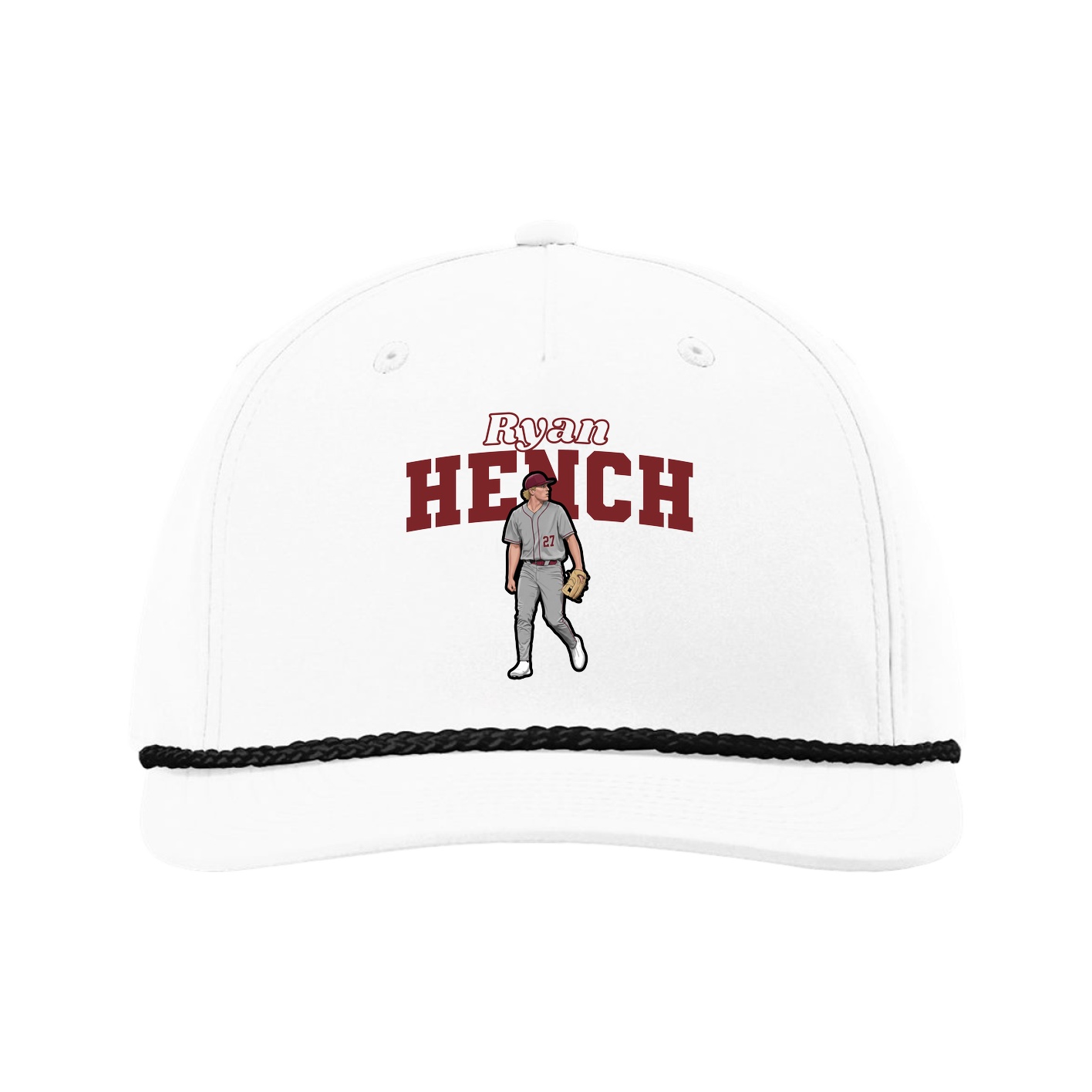 Five-Panel Classic Rope Cap — Name Arch in White
