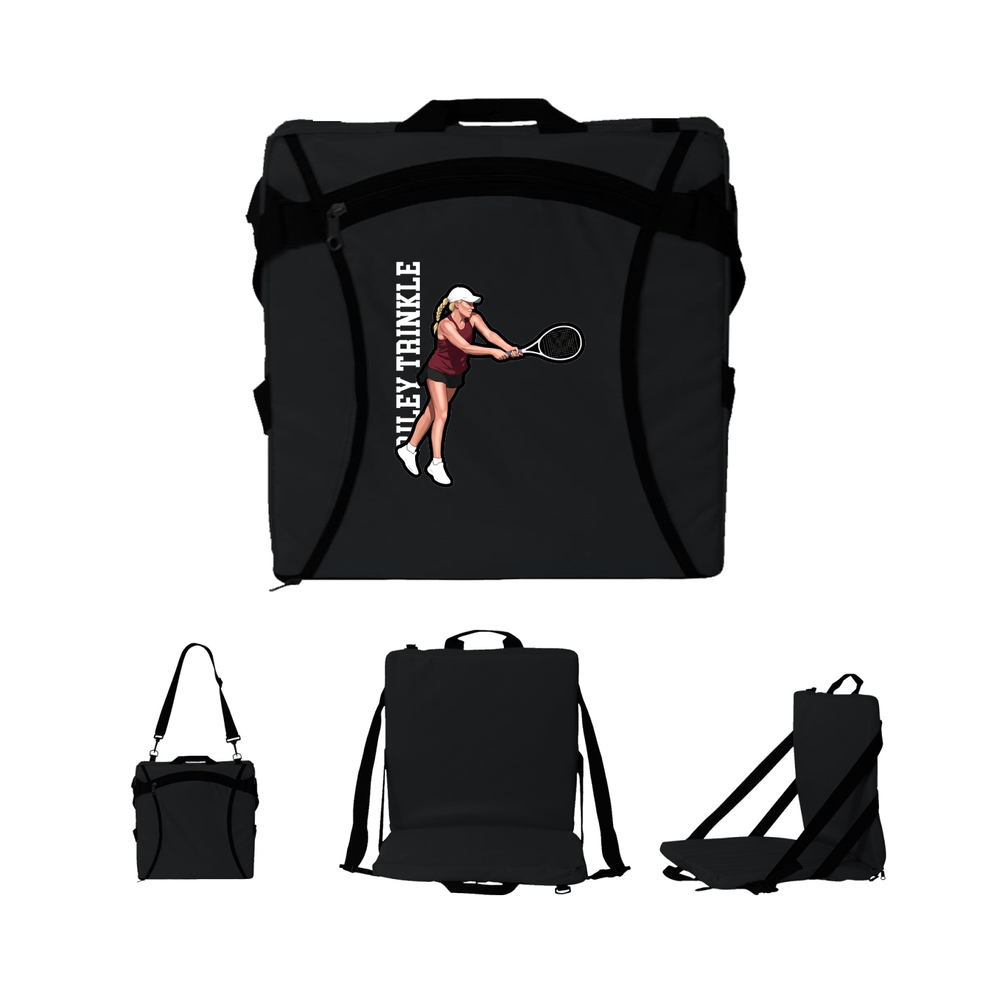 Folding Stadium Seat — Name Vertical in Black