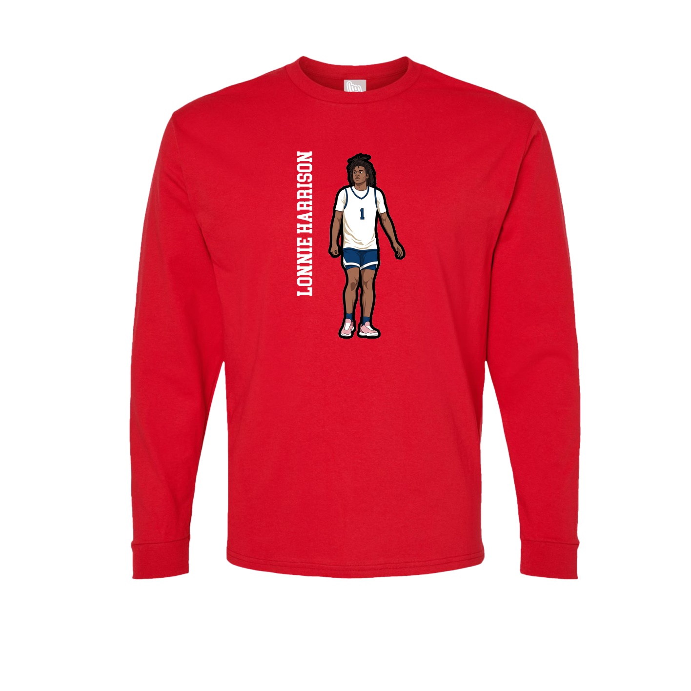 Long Sleeve Tee — Name Vertical in Red