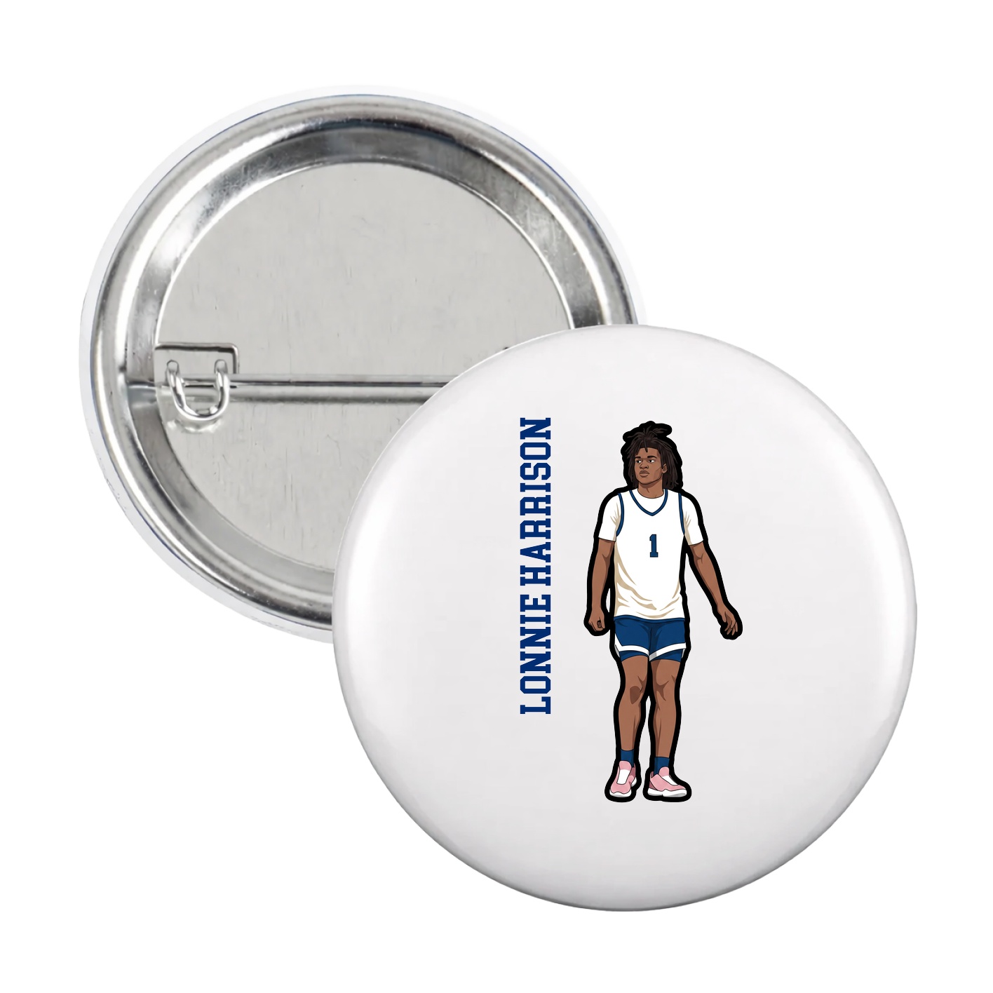 Game Day Button — Name Vertical in White