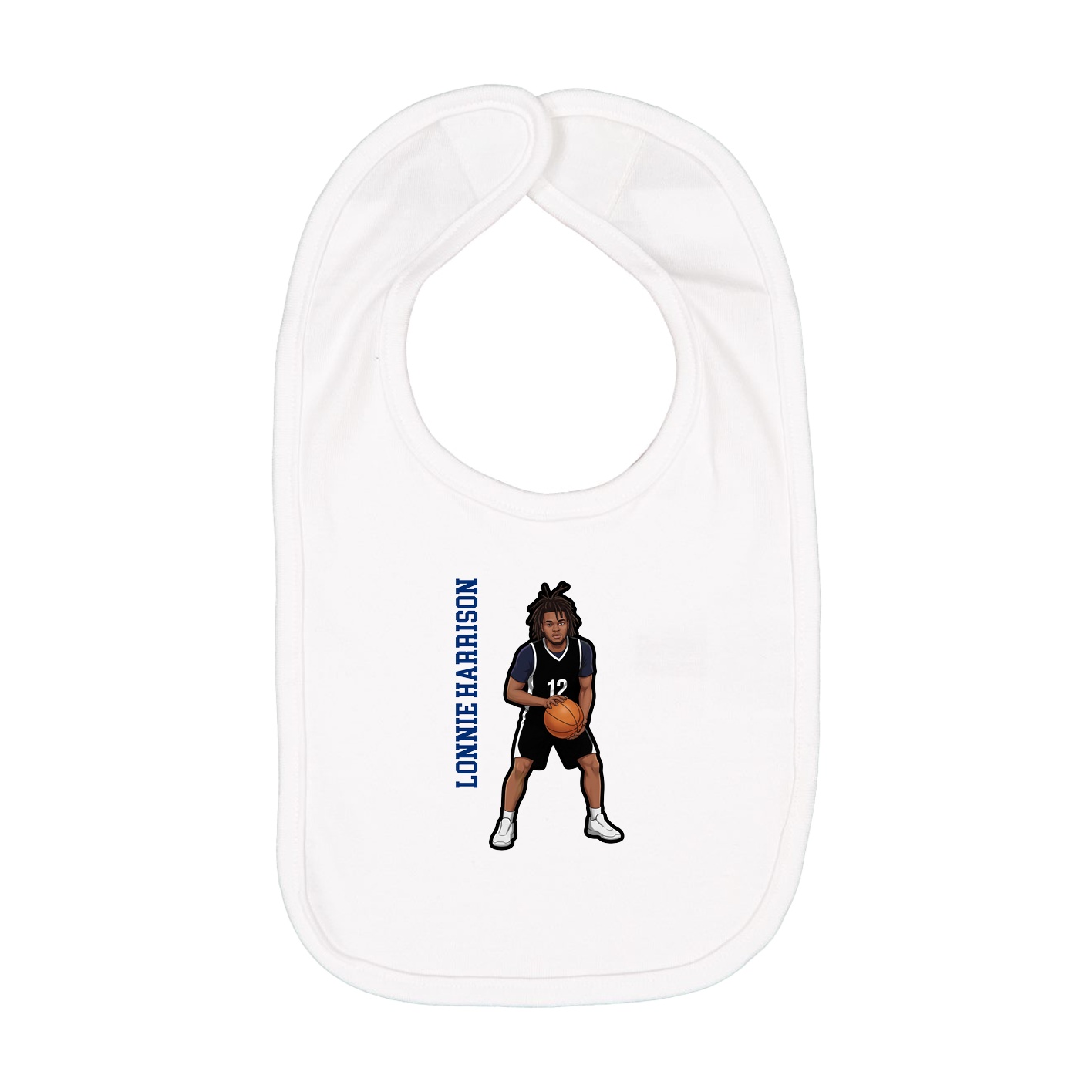 Infant Bib — Name Vertical in White