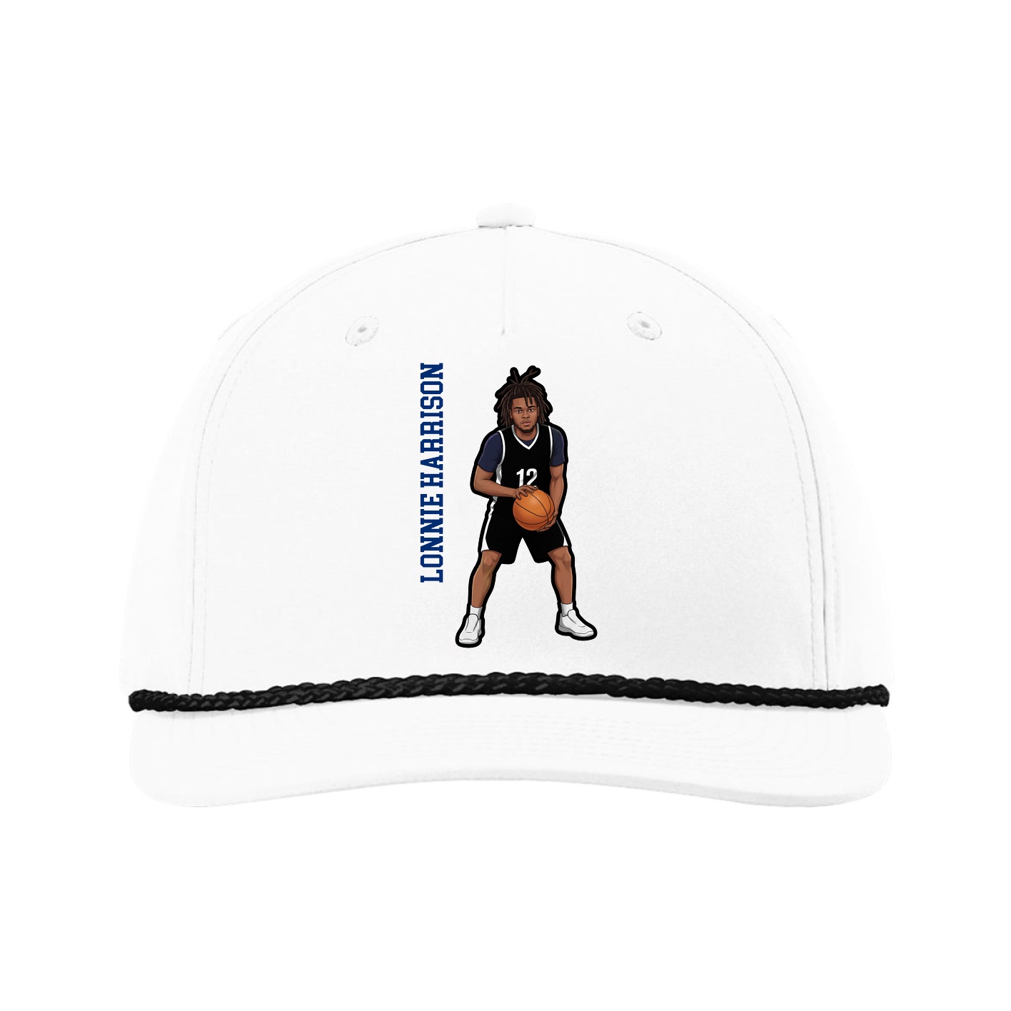 Five-Panel Classic Rope Cap — Name Vertical in White