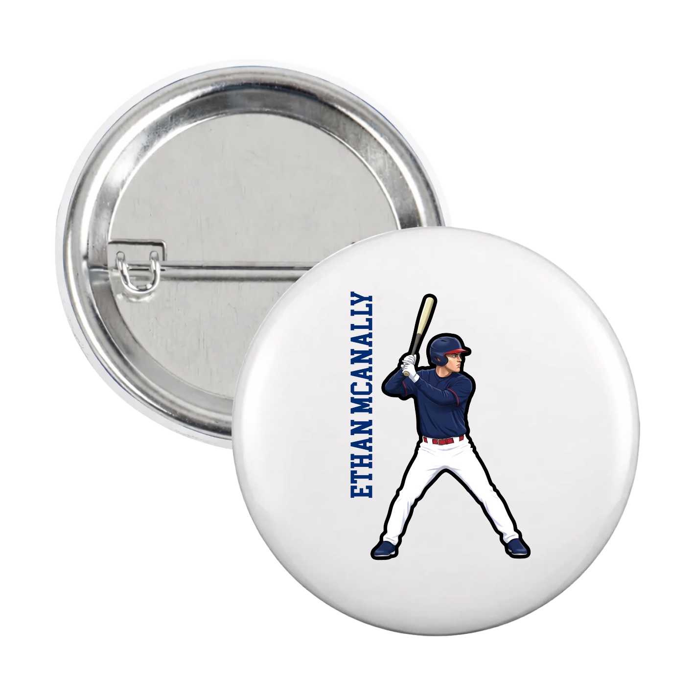 Game Day Button — Name Vertical in White