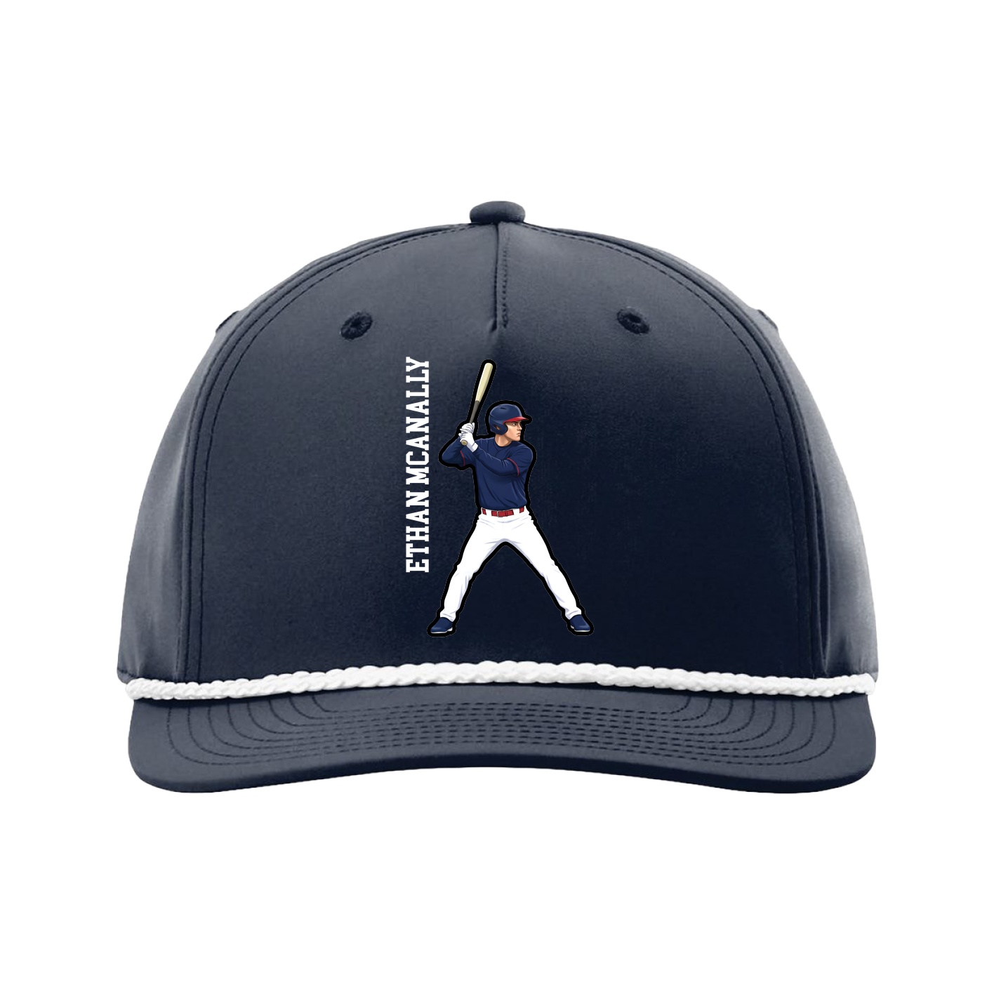 Five-Panel Classic Rope Cap — Name Vertical in Navy