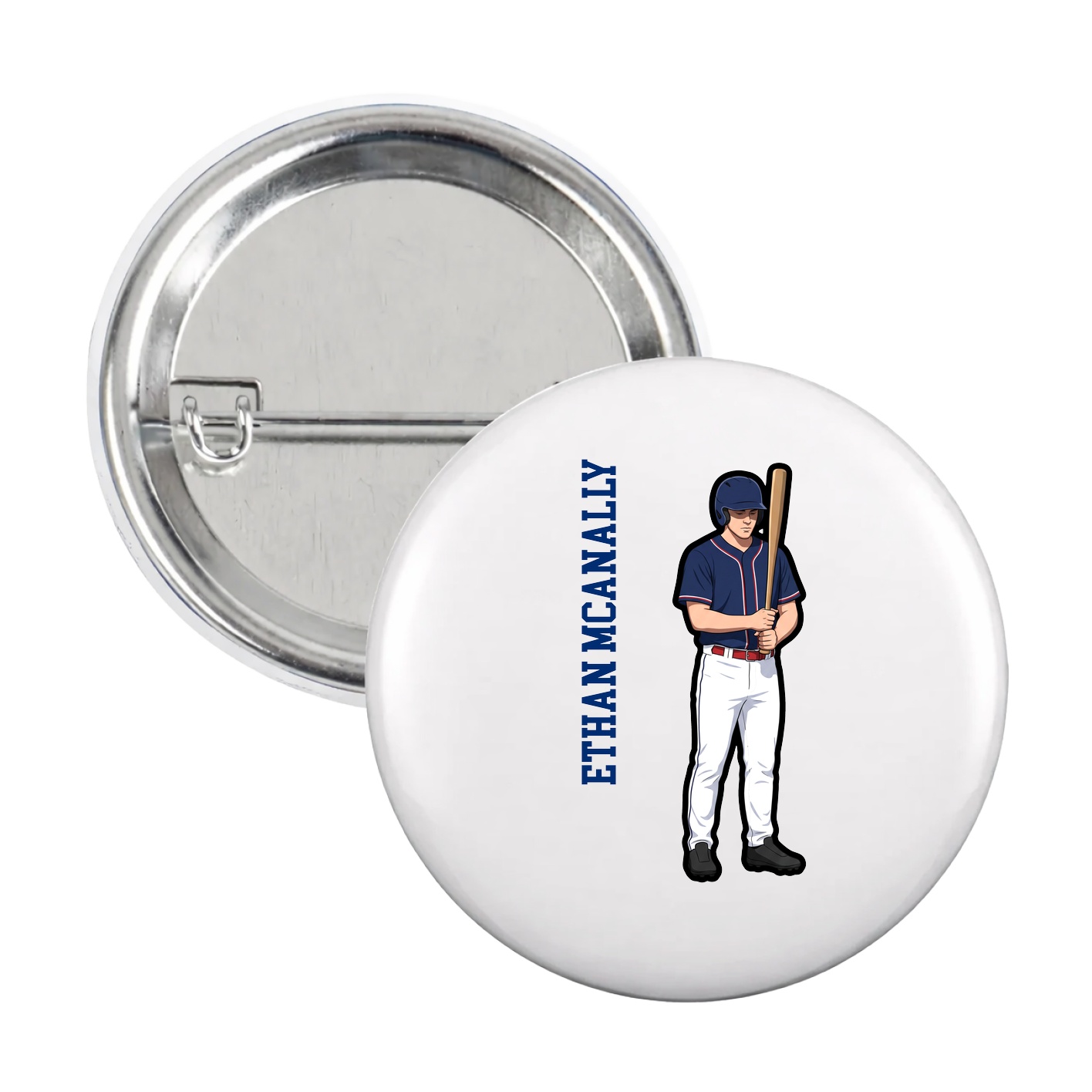 Game Day Button — Name Vertical in White