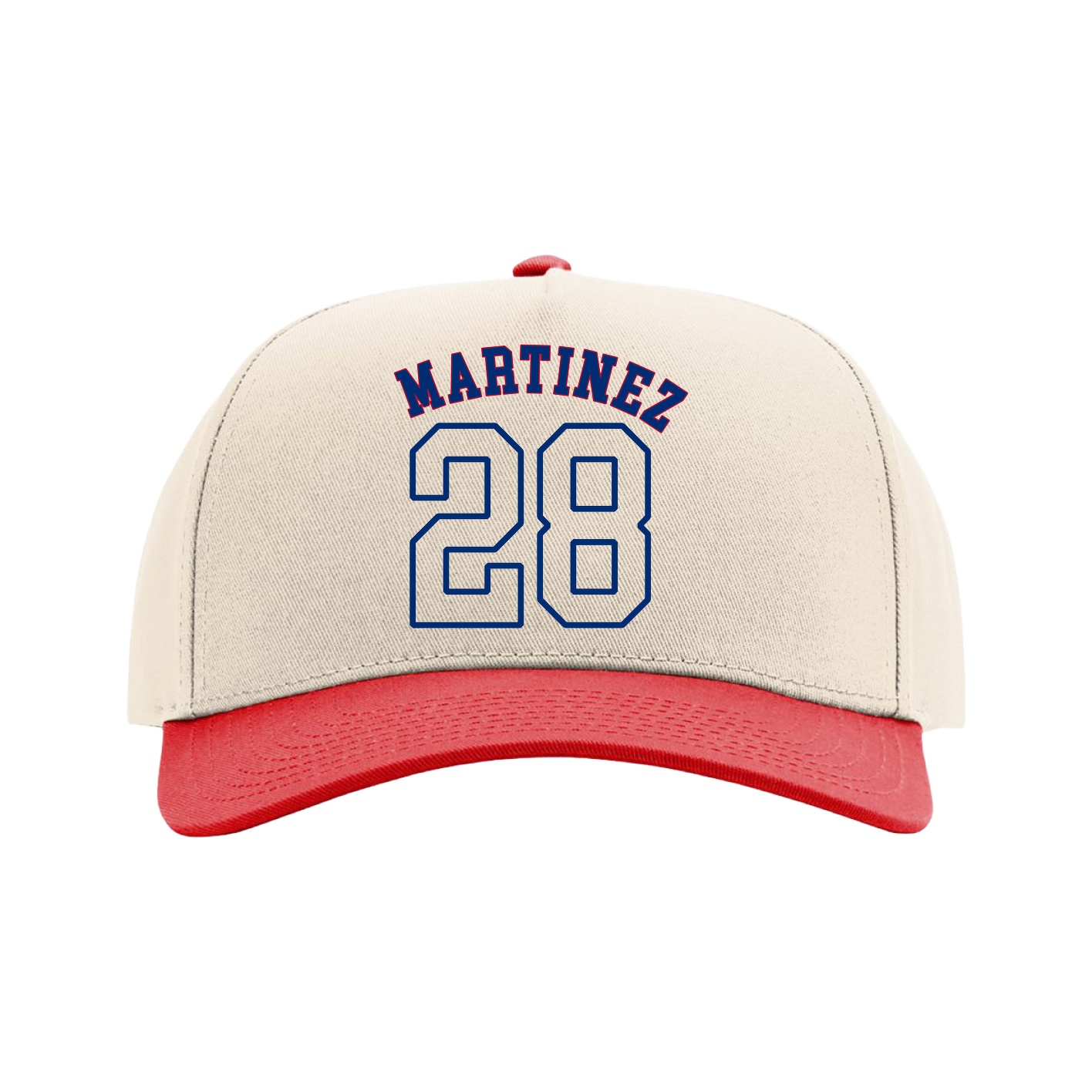 Full Fabric Five-Panel Champ Cap — Shirsey Arch in Cream/Red