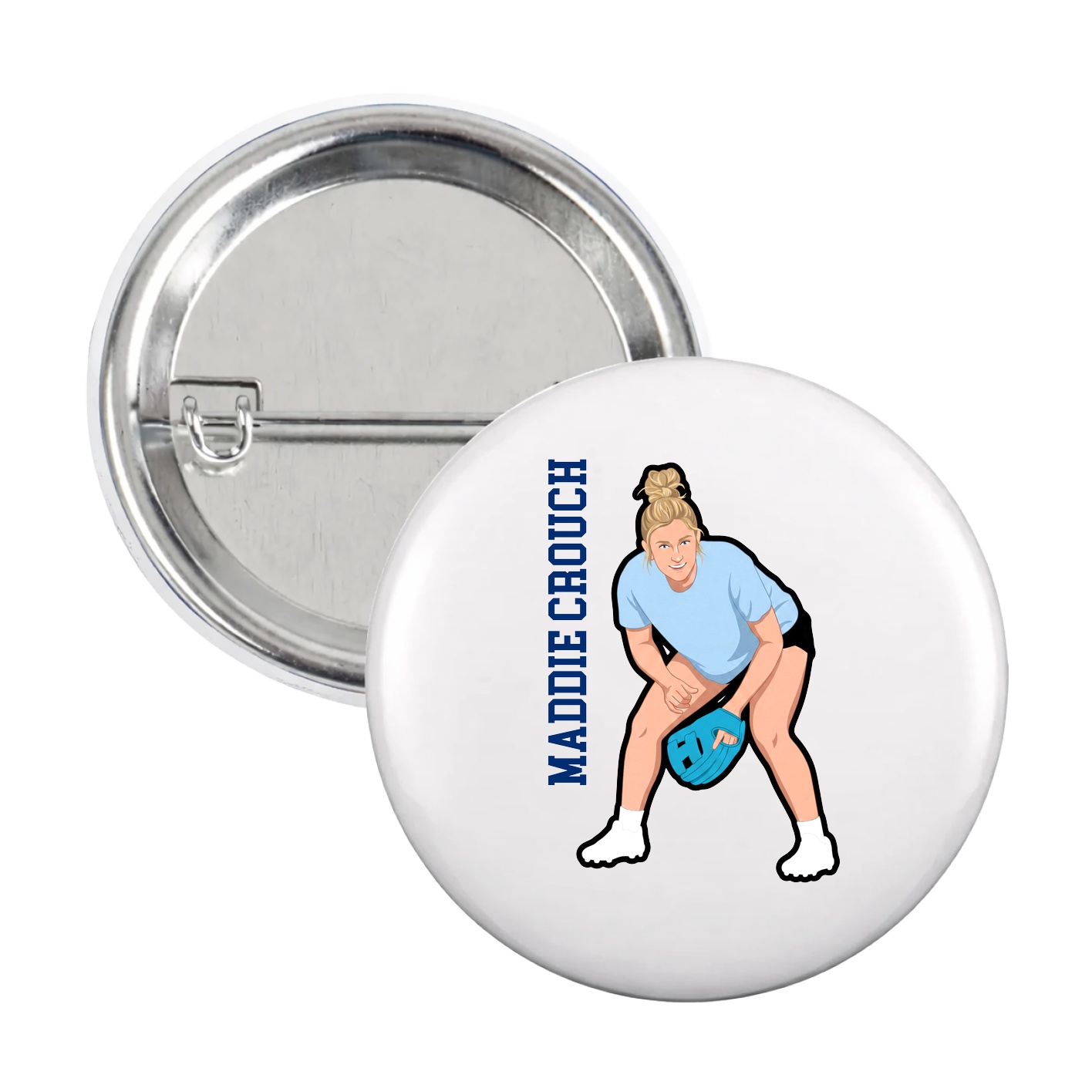 Game Day Button — Name Vertical in White