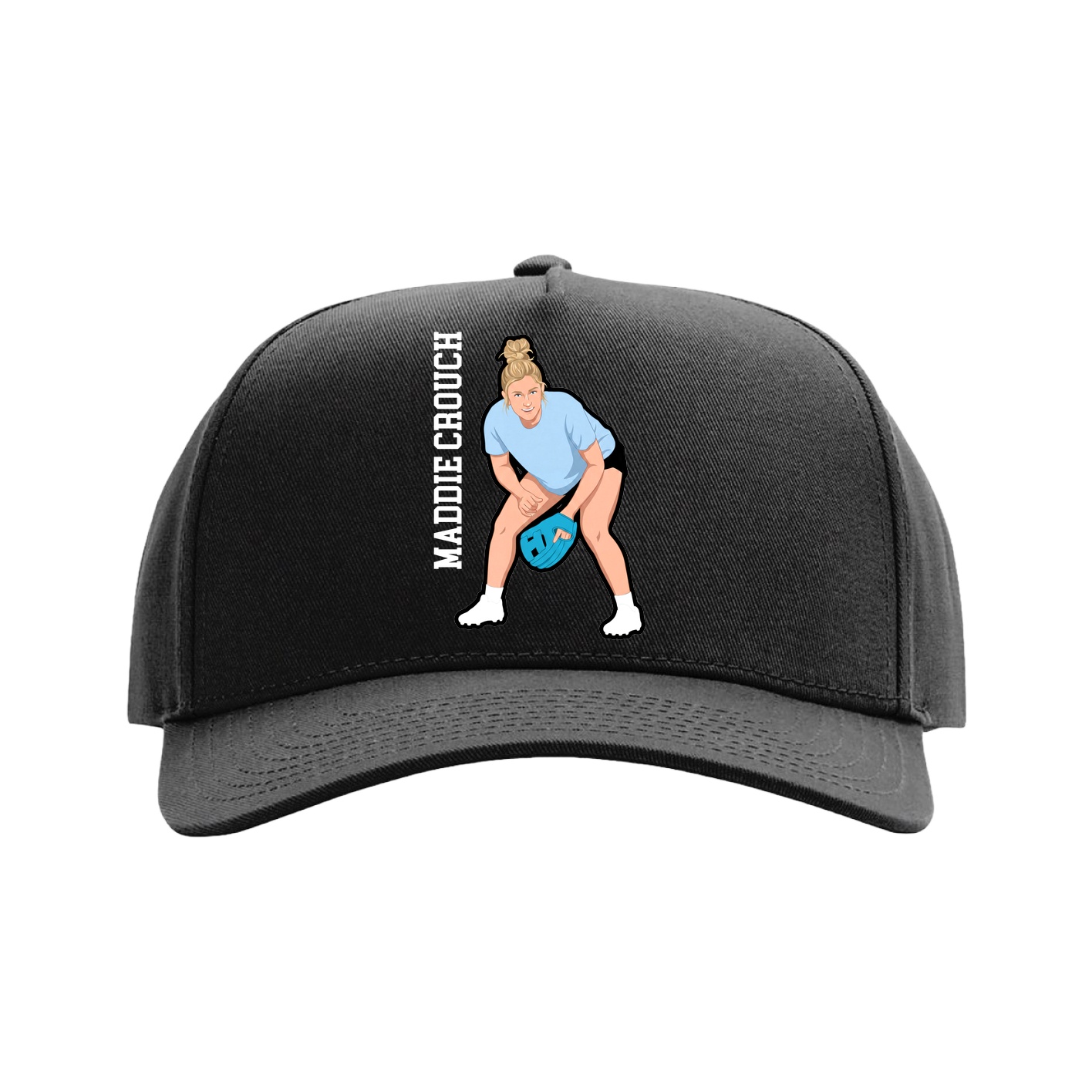 Full Fabric Five-Panel Champ Cap — Name Vertical in Black