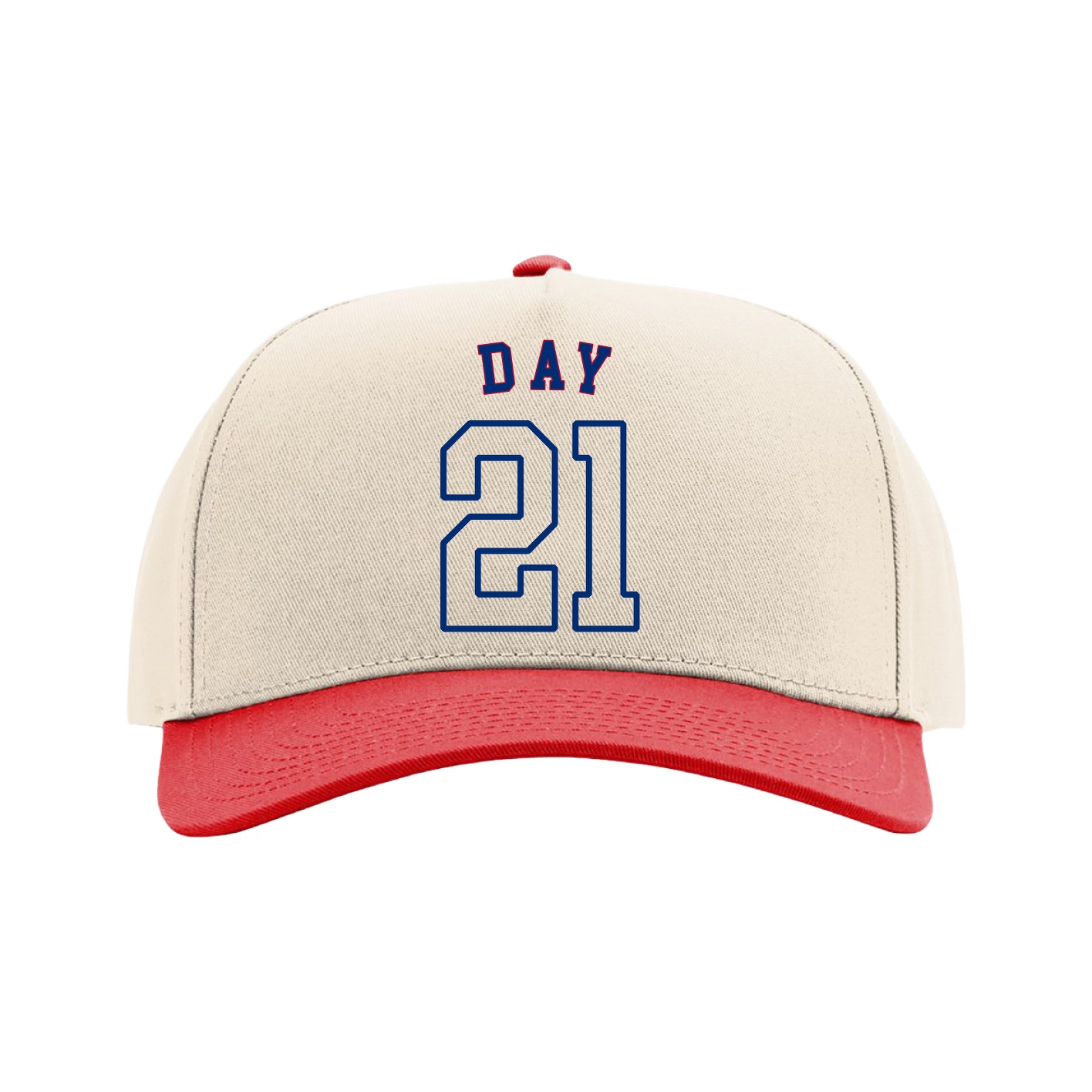 Full Fabric Five-Panel Champ Cap — Shirsey Arch in Cream/Red