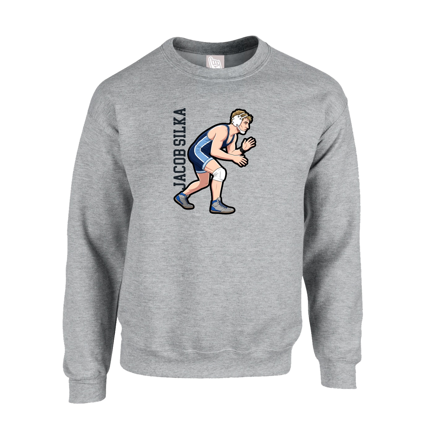Fleece Crew — Name Vertical in Grey