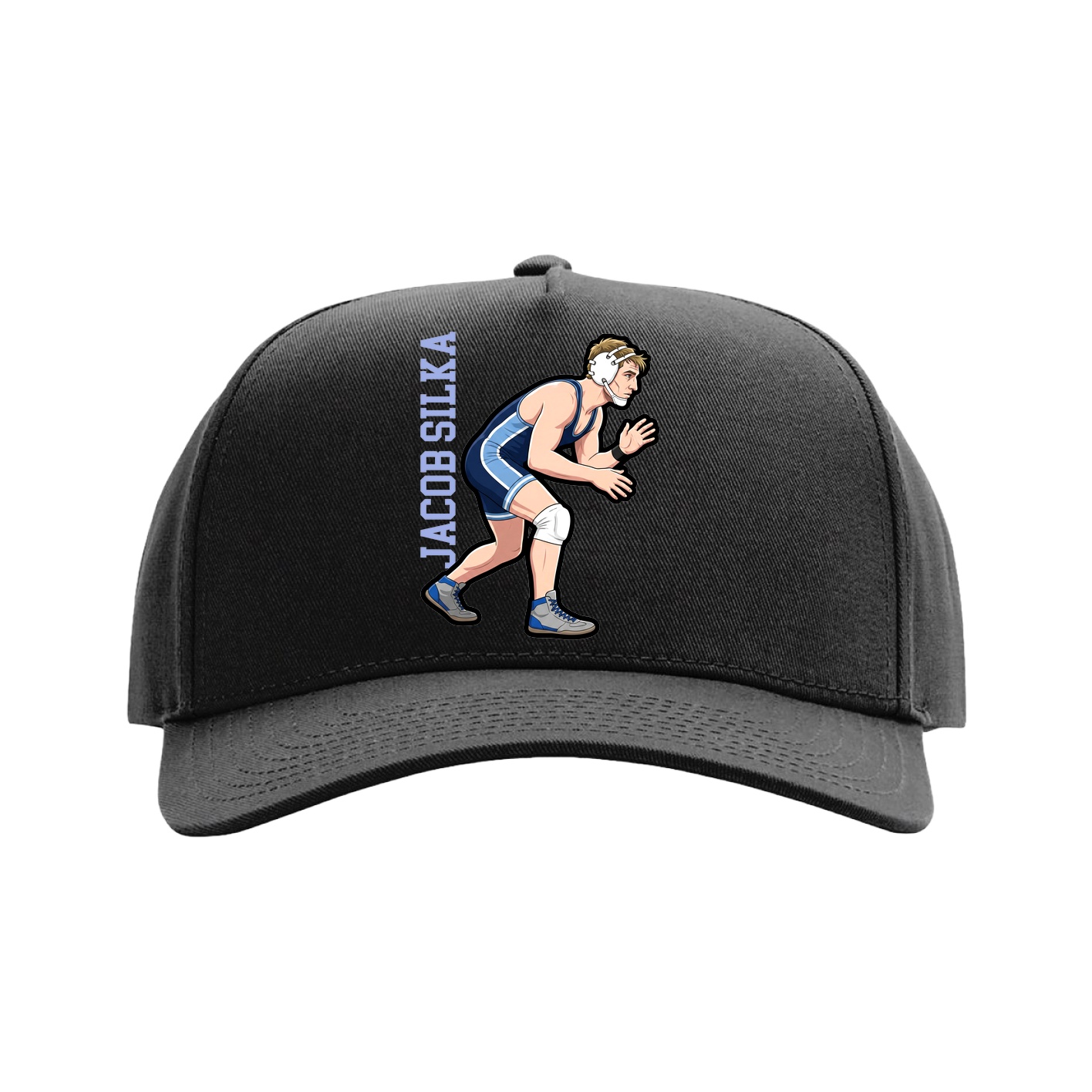 Full Fabric Five-Panel Champ Cap — Name Vertical in Black