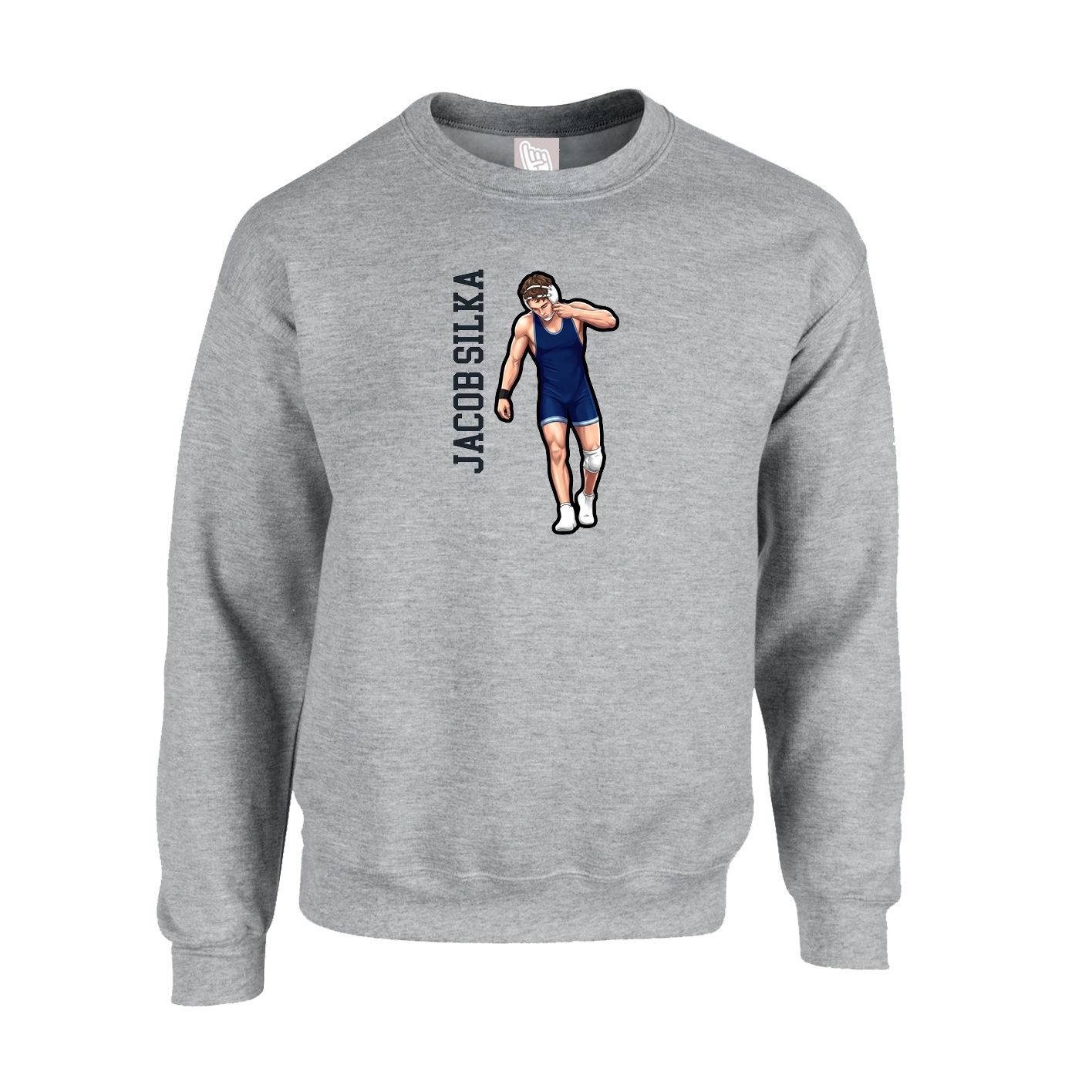 Fleece Crew — Name Vertical in Grey