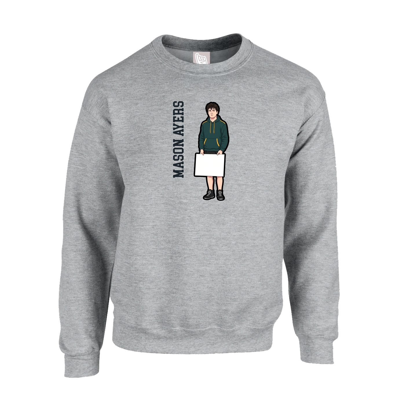 Fleece Crew — Name Vertical in Grey