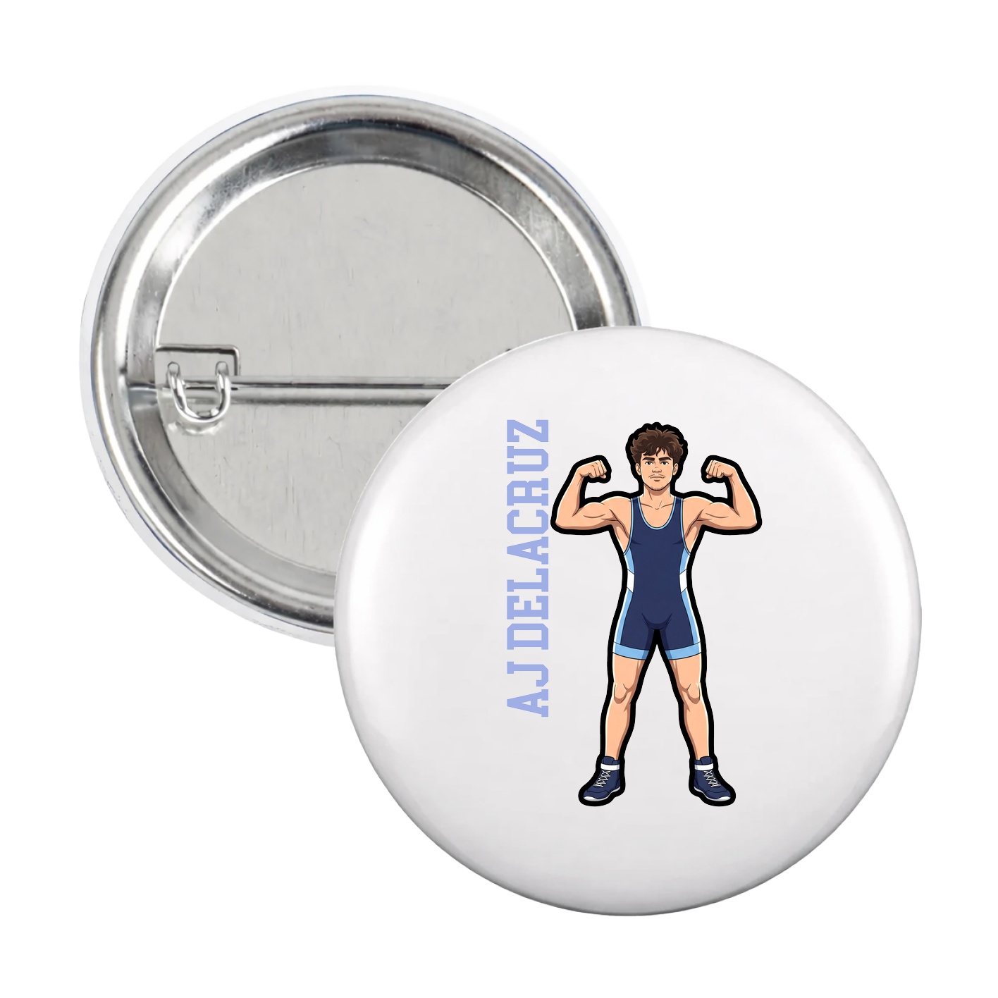 Game Day Button — Name Vertical in White