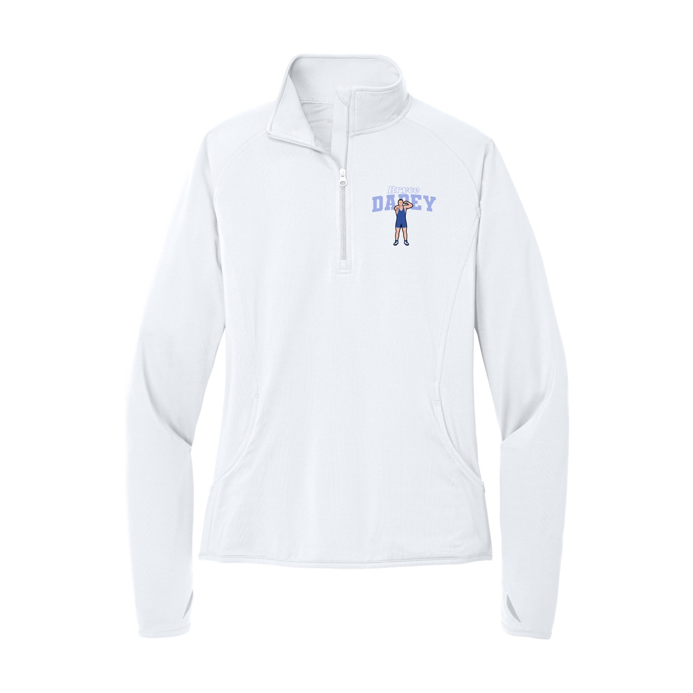 Women's Q-Zip Pullover — Name Arch in White