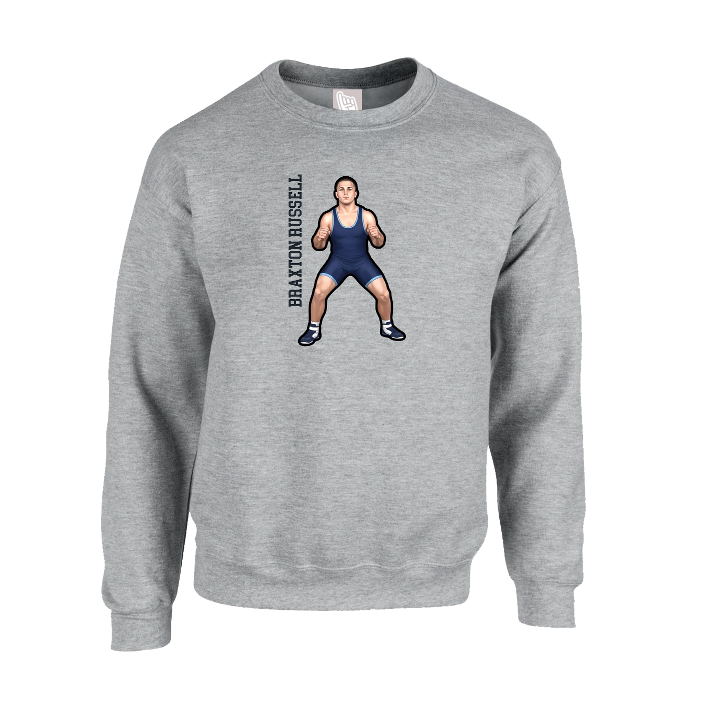 Fleece Crew — Name Vertical in Grey