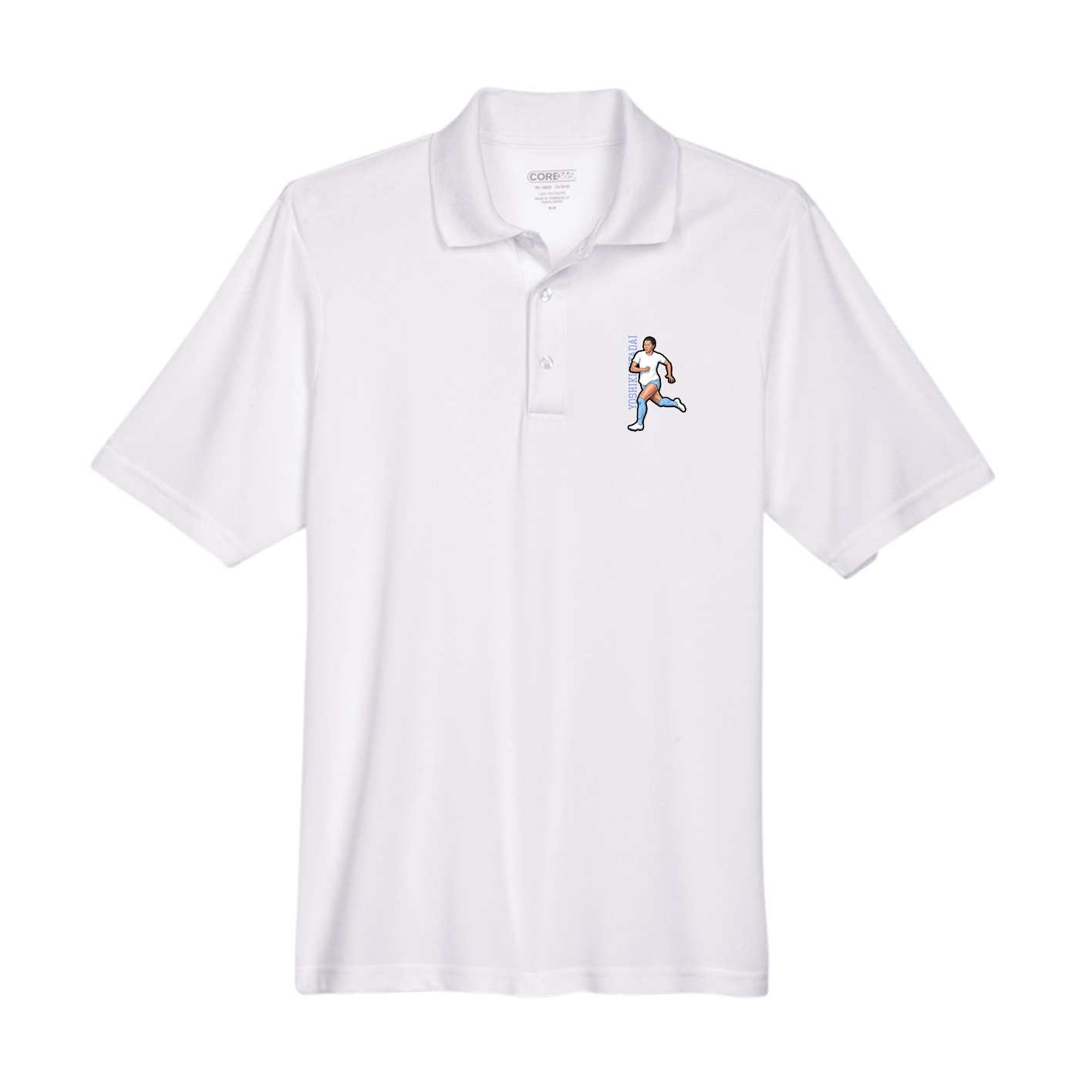 Performance Polo — Name Vertical in White