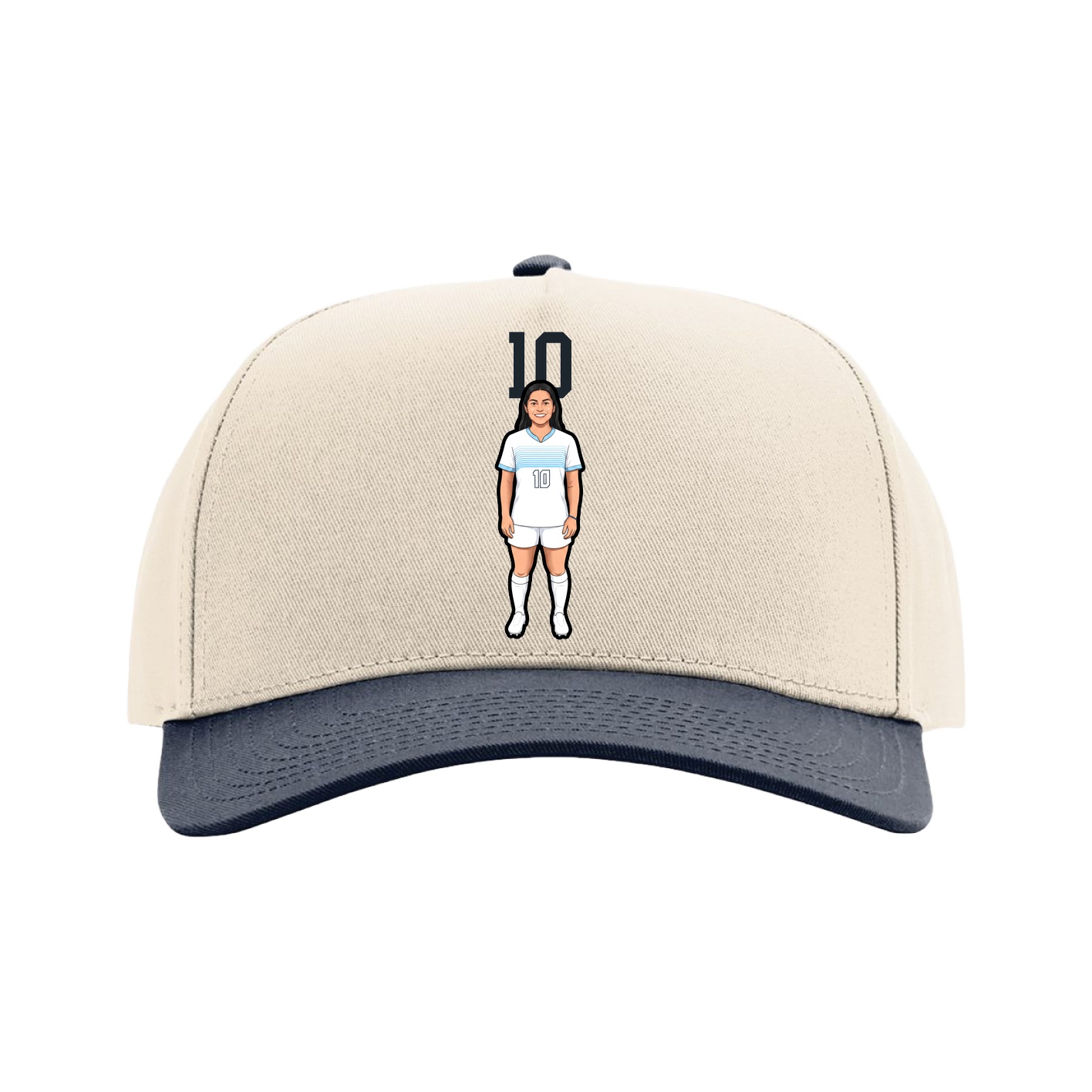 Full Fabric Five-Panel Champ Cap — Number Top in Cream/Navy