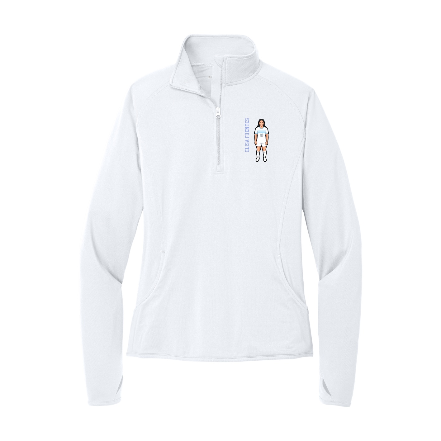 Women's Q-Zip Pullover — Name Vertical in White