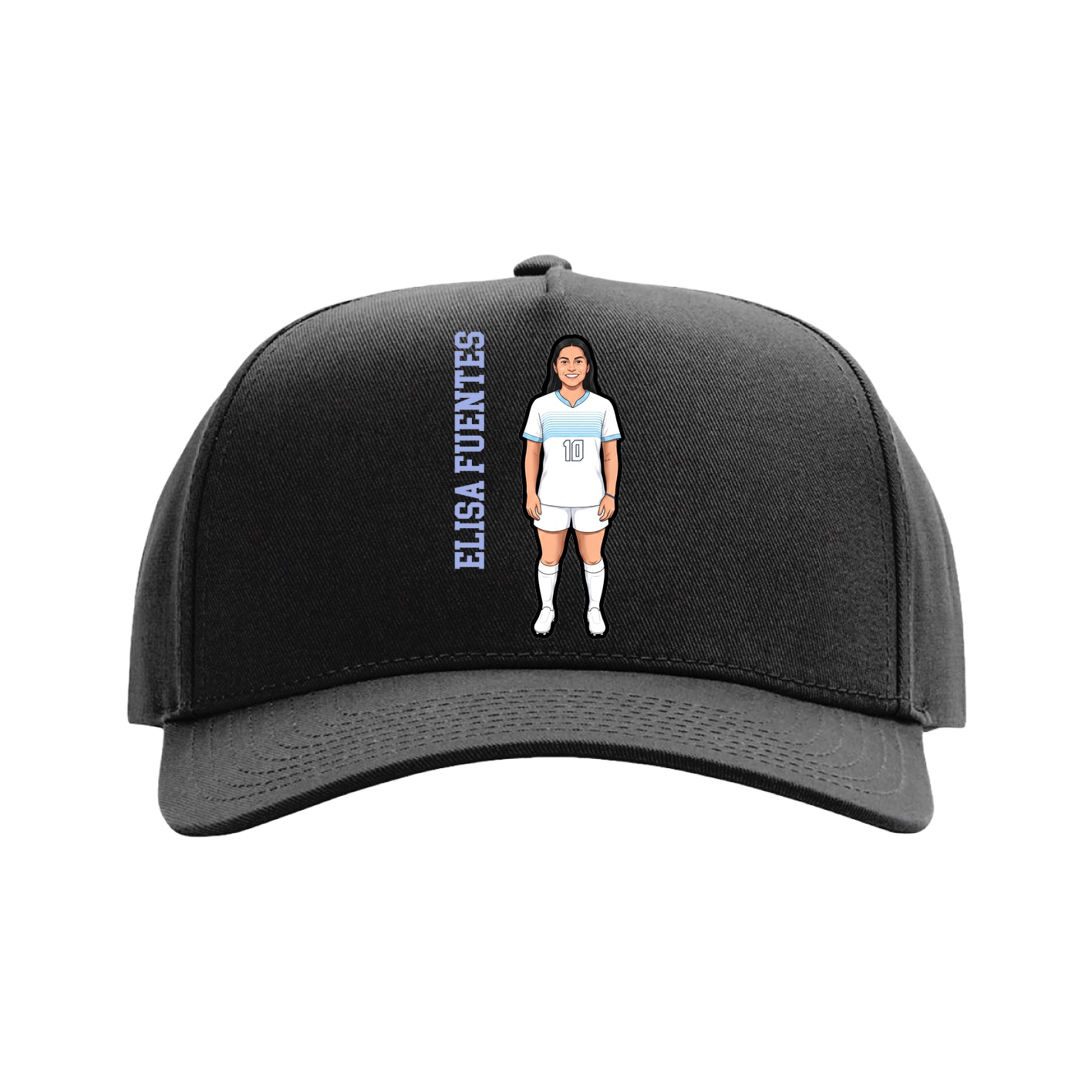 Full Fabric Five-Panel Champ Cap — Name Vertical in Black