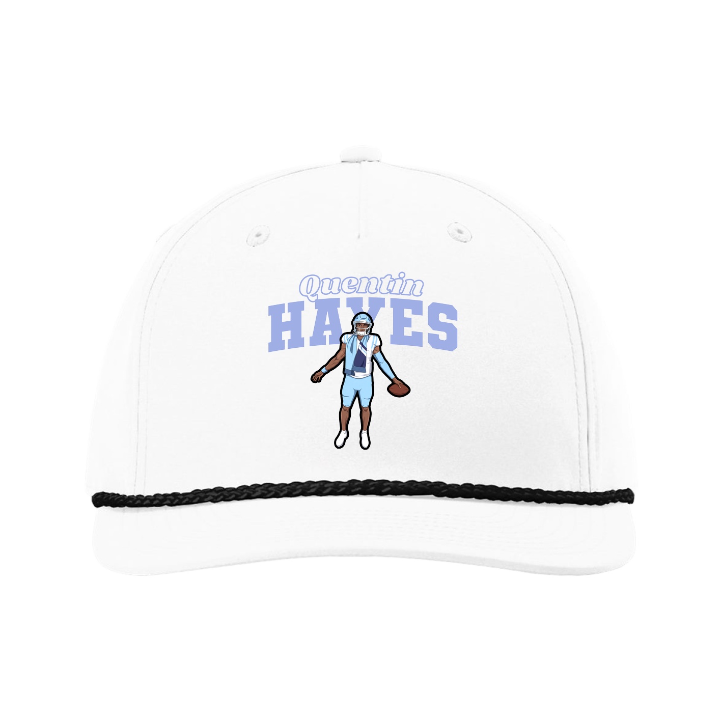 Five-Panel Classic Rope Cap — Name Arch in White