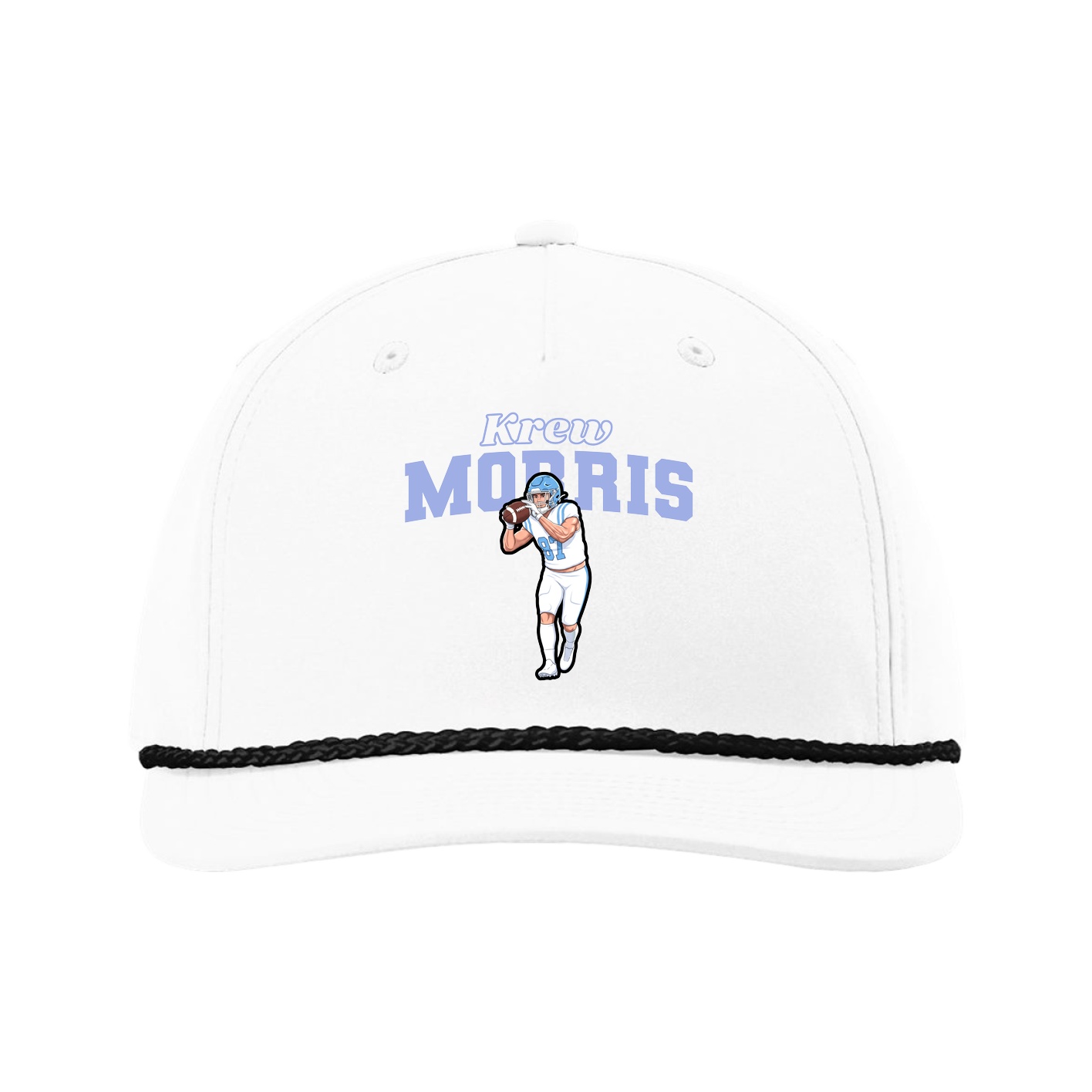 Five-Panel Classic Rope Cap — Name Arch in White