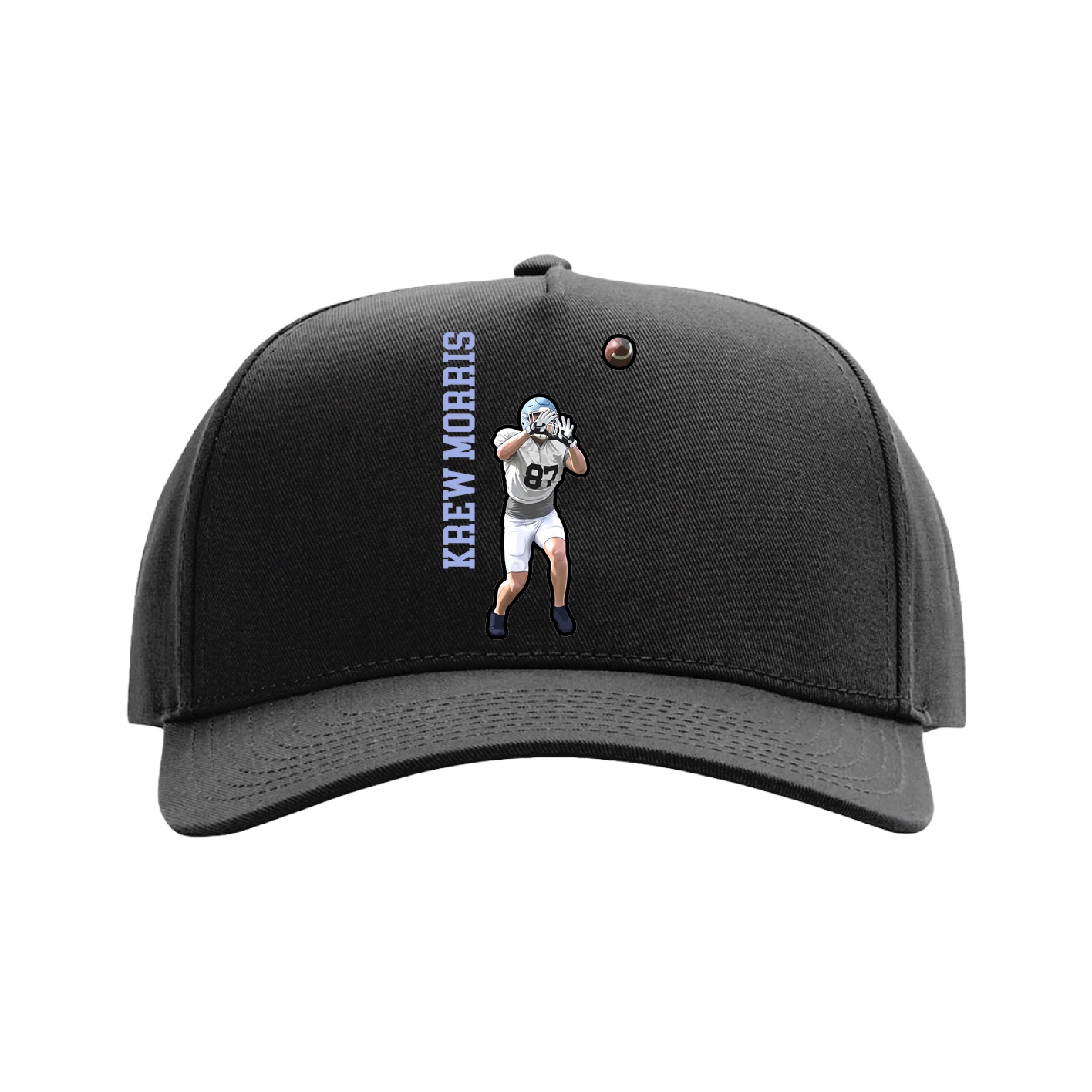 Full Fabric Five-Panel Champ Cap — Name Vertical in Black