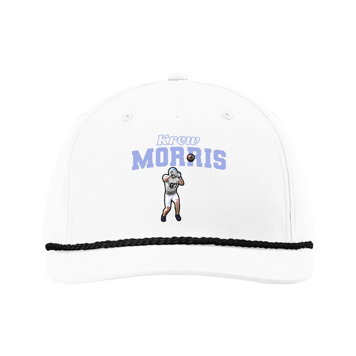Five-Panel Classic Rope Cap — Name Arch in White