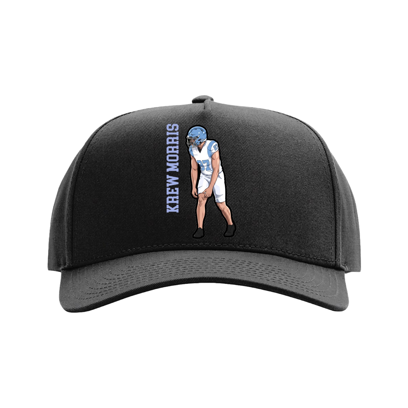 Full Fabric Five-Panel Champ Cap — Name Vertical in Black