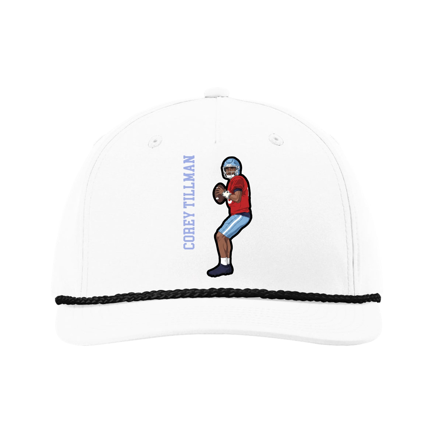 Five-Panel Classic Rope Cap — Name Vertical in White