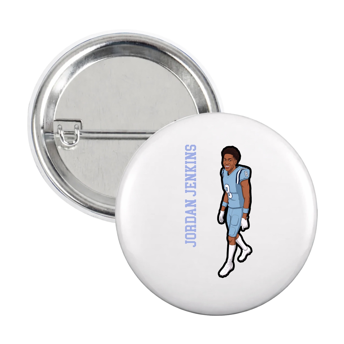 Game Day Button — Name Vertical in White