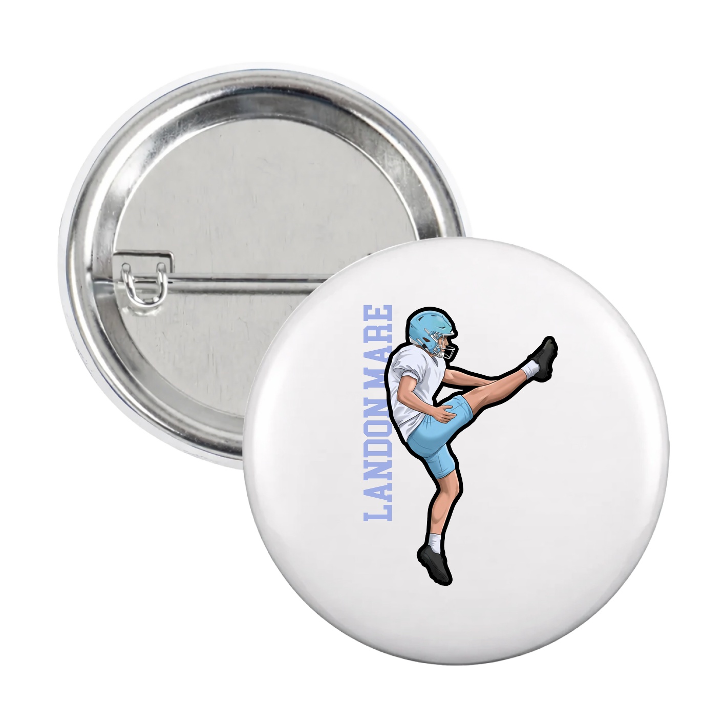 Game Day Button — Name Vertical in White