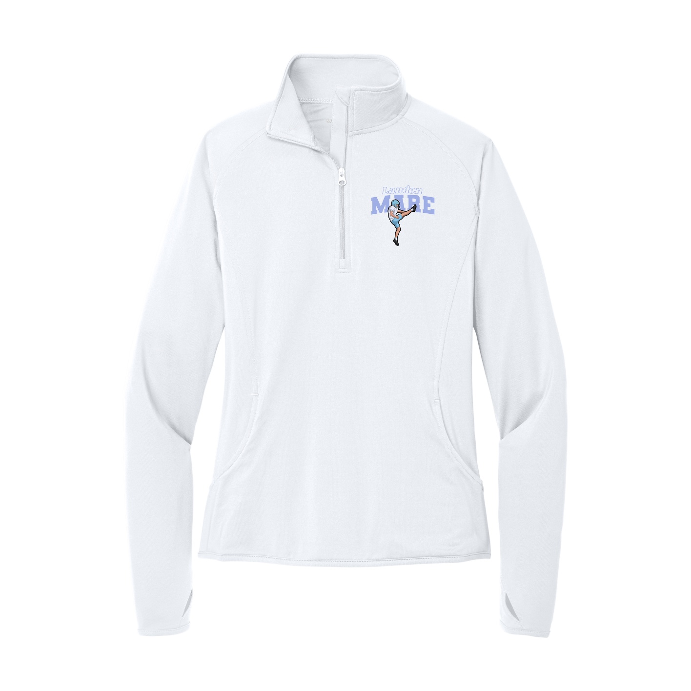 Women's Q-Zip Pullover — Name Arch in White